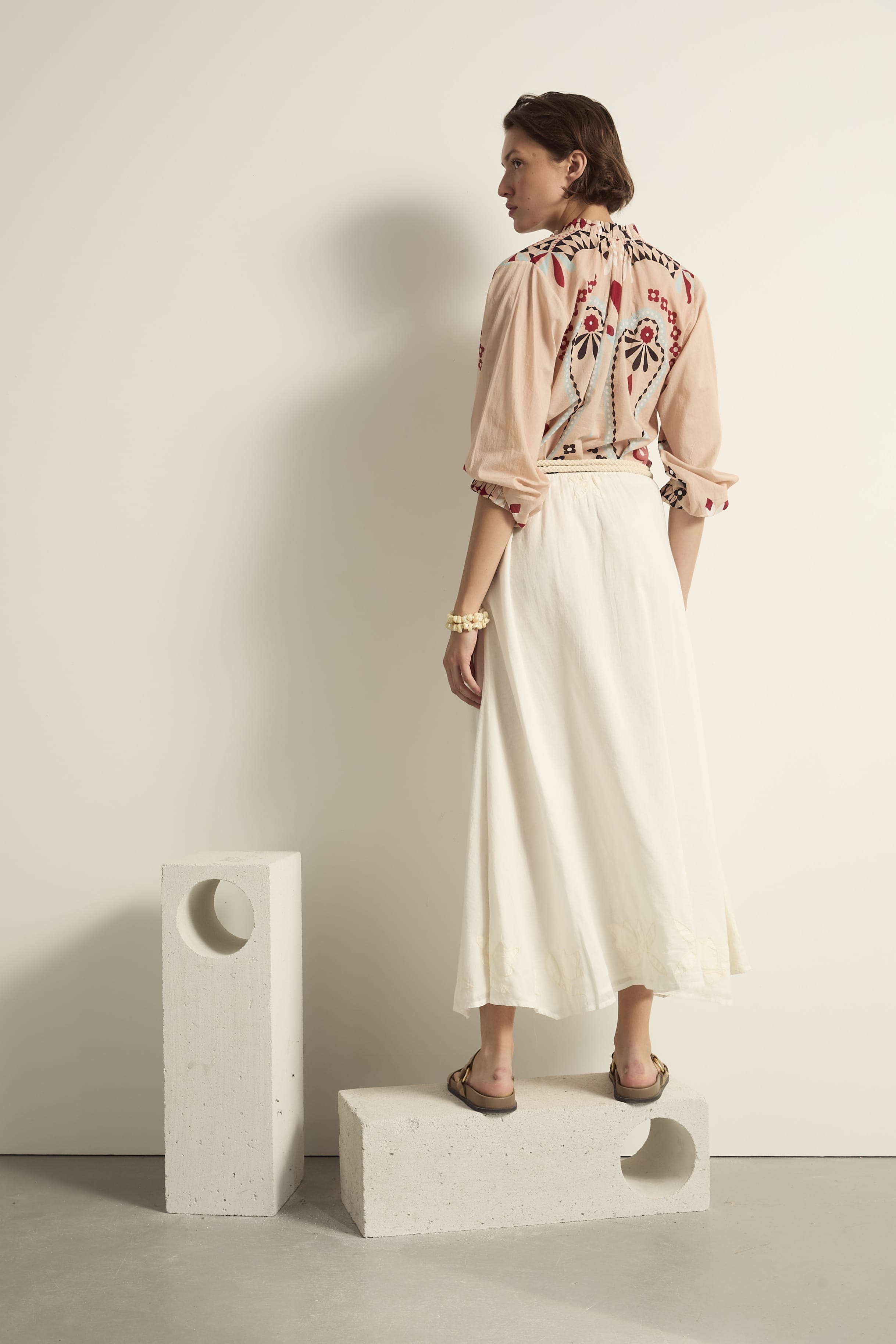 JUPE PAO FLORAL - OFF WHITE