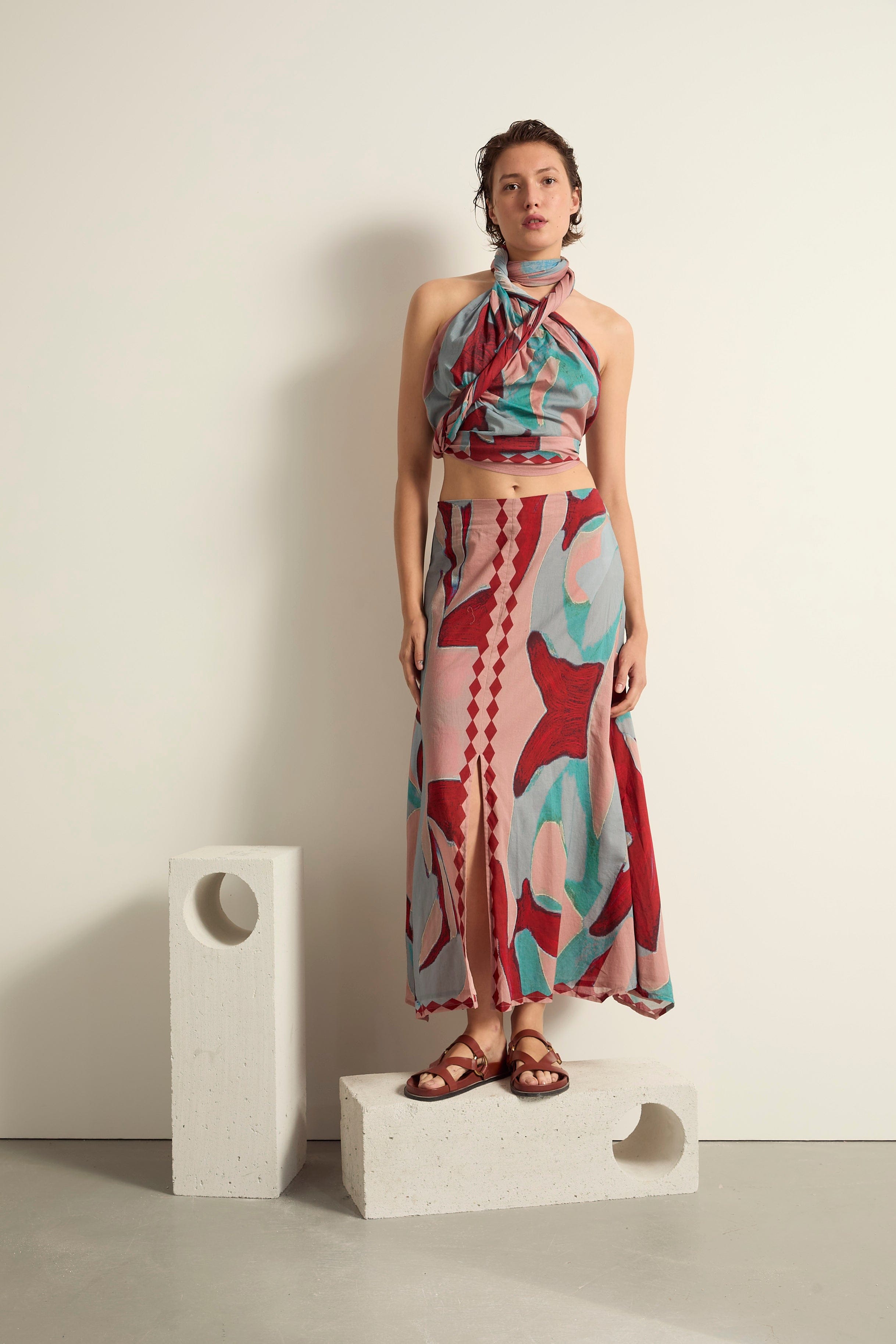 JUPE PAO IMPRIME CACTUS - DUSTY PINK