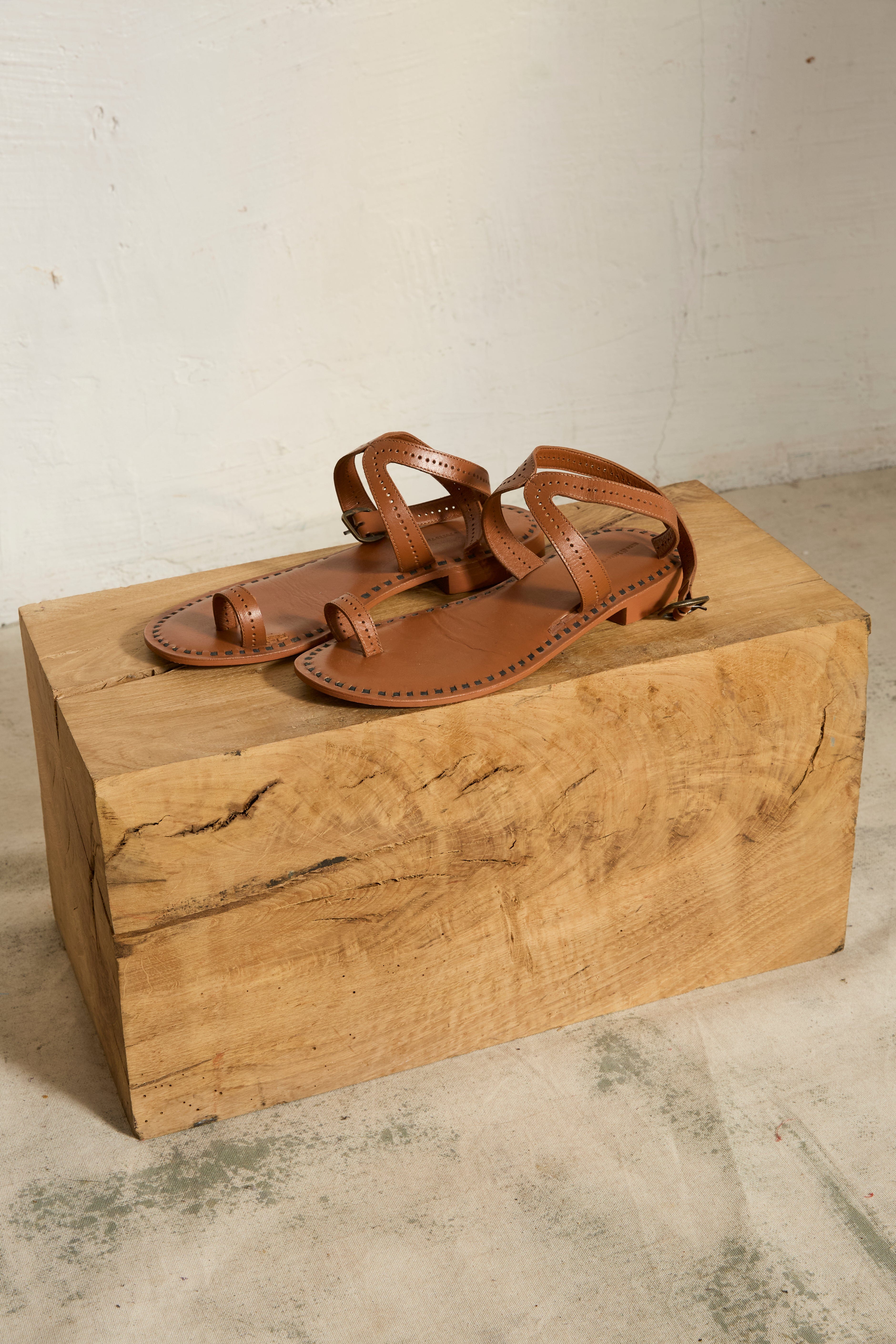SANDALES EN CUIR IRENE BIS - CAMEL