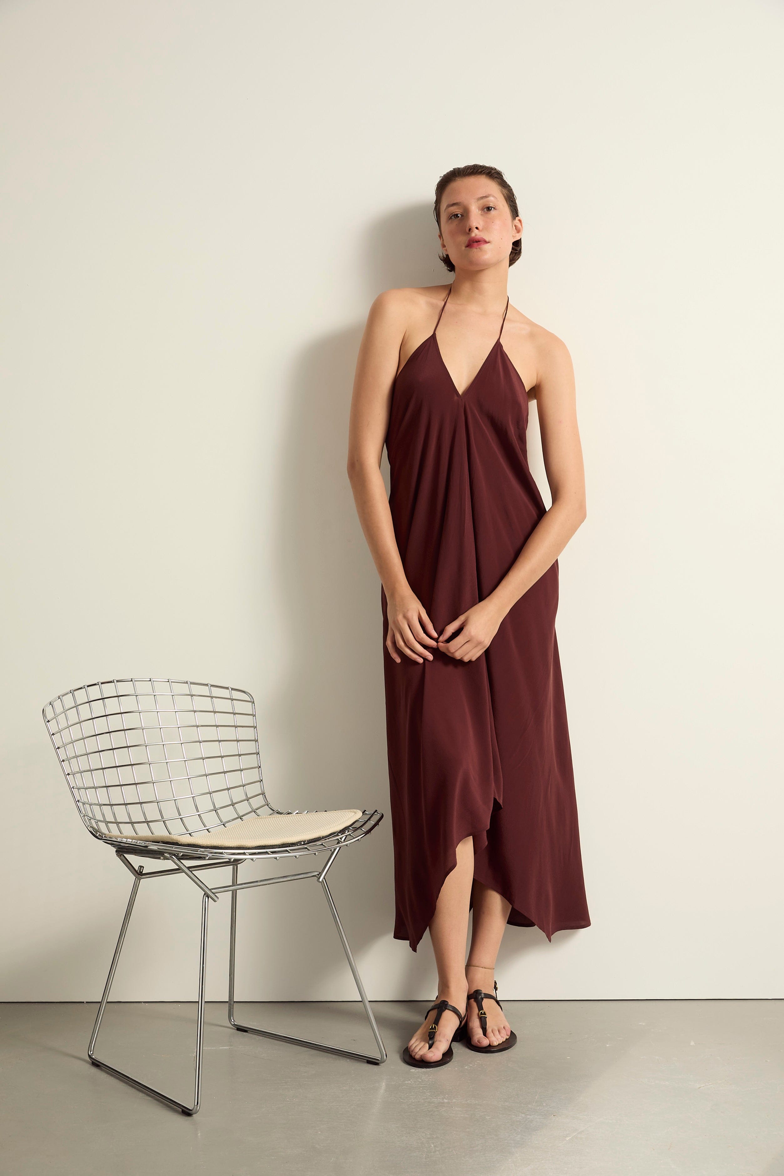 ROBE IVINA SOIE - BURGUNDY