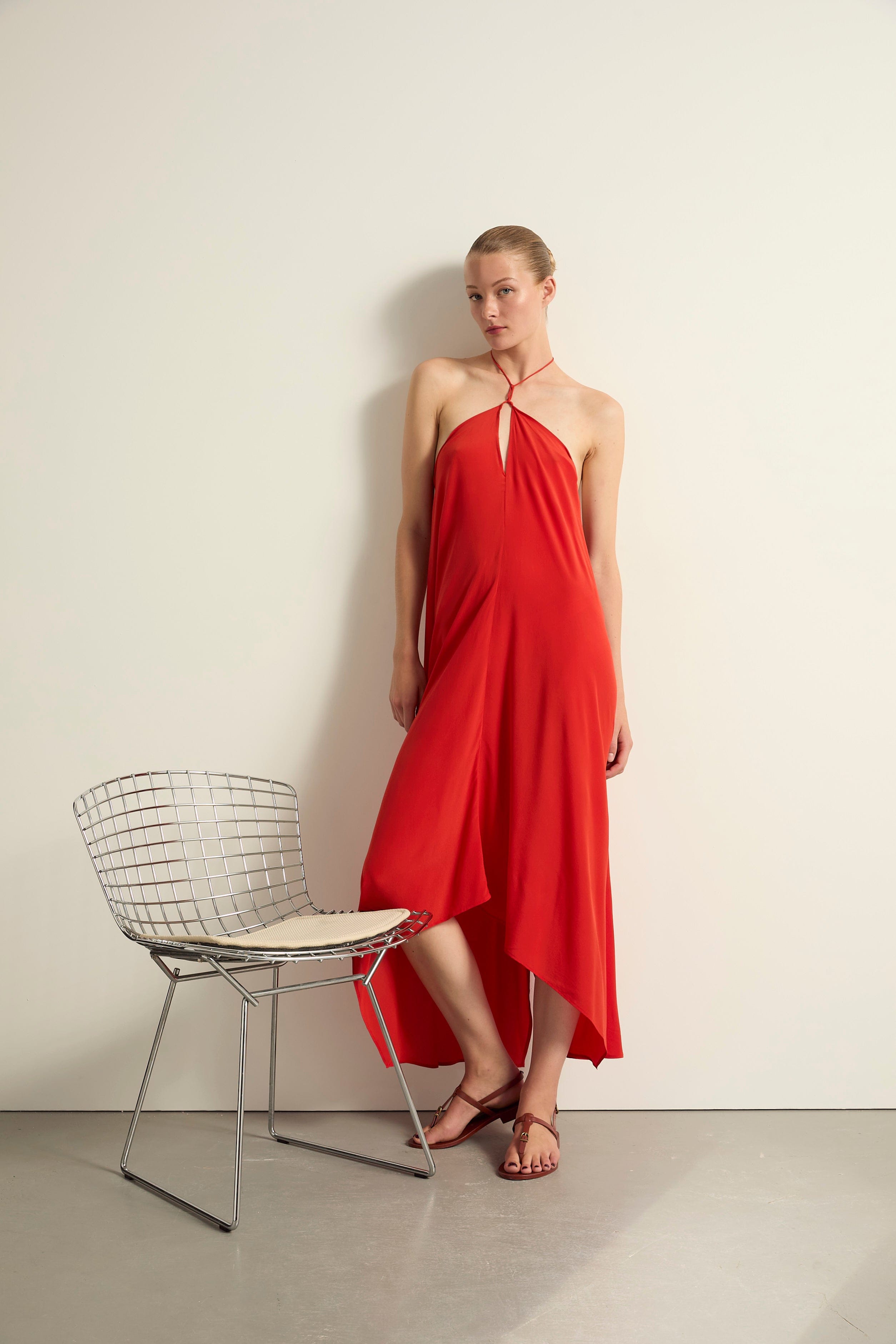ROBE IVINA SOIE - CORAIL