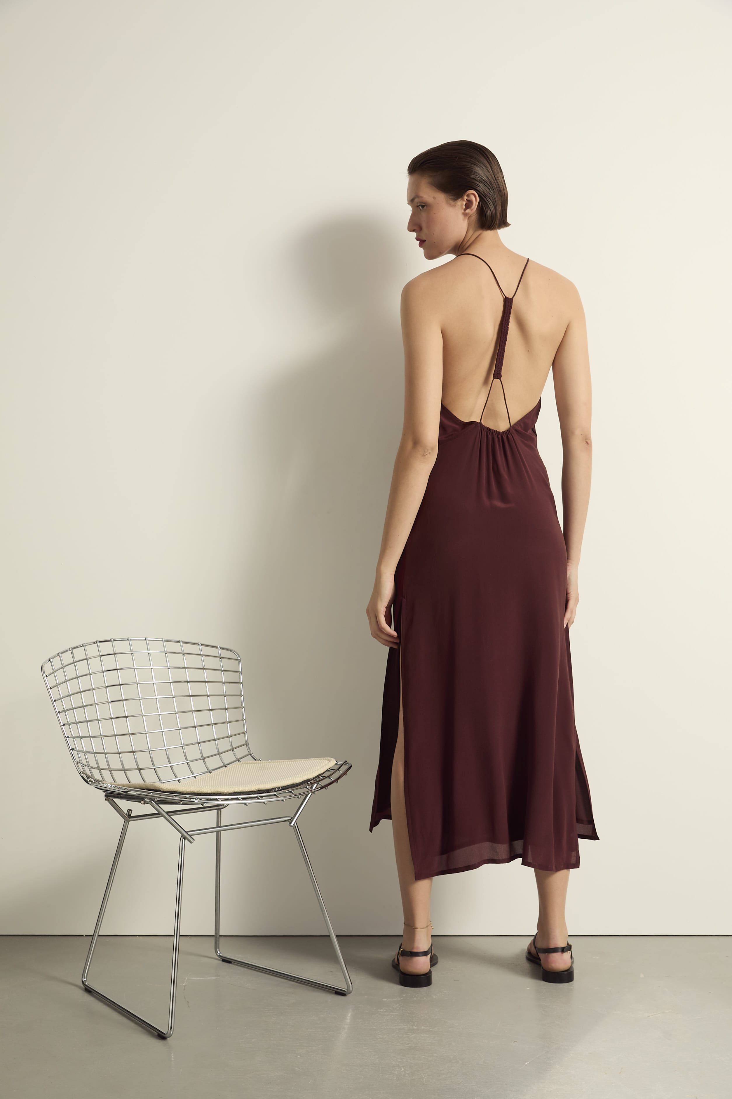 ROBE ABBIE SOIE - BURGUNDY