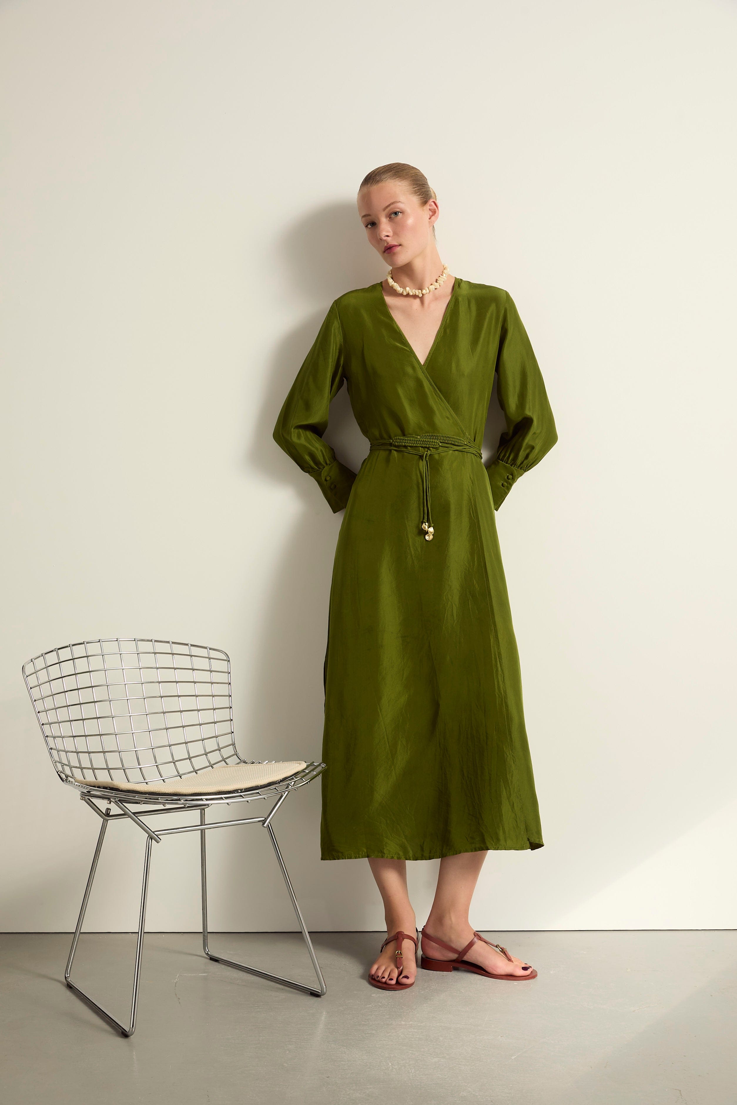 ROBE LISE SOIE LAVÉE - GREEN TEA