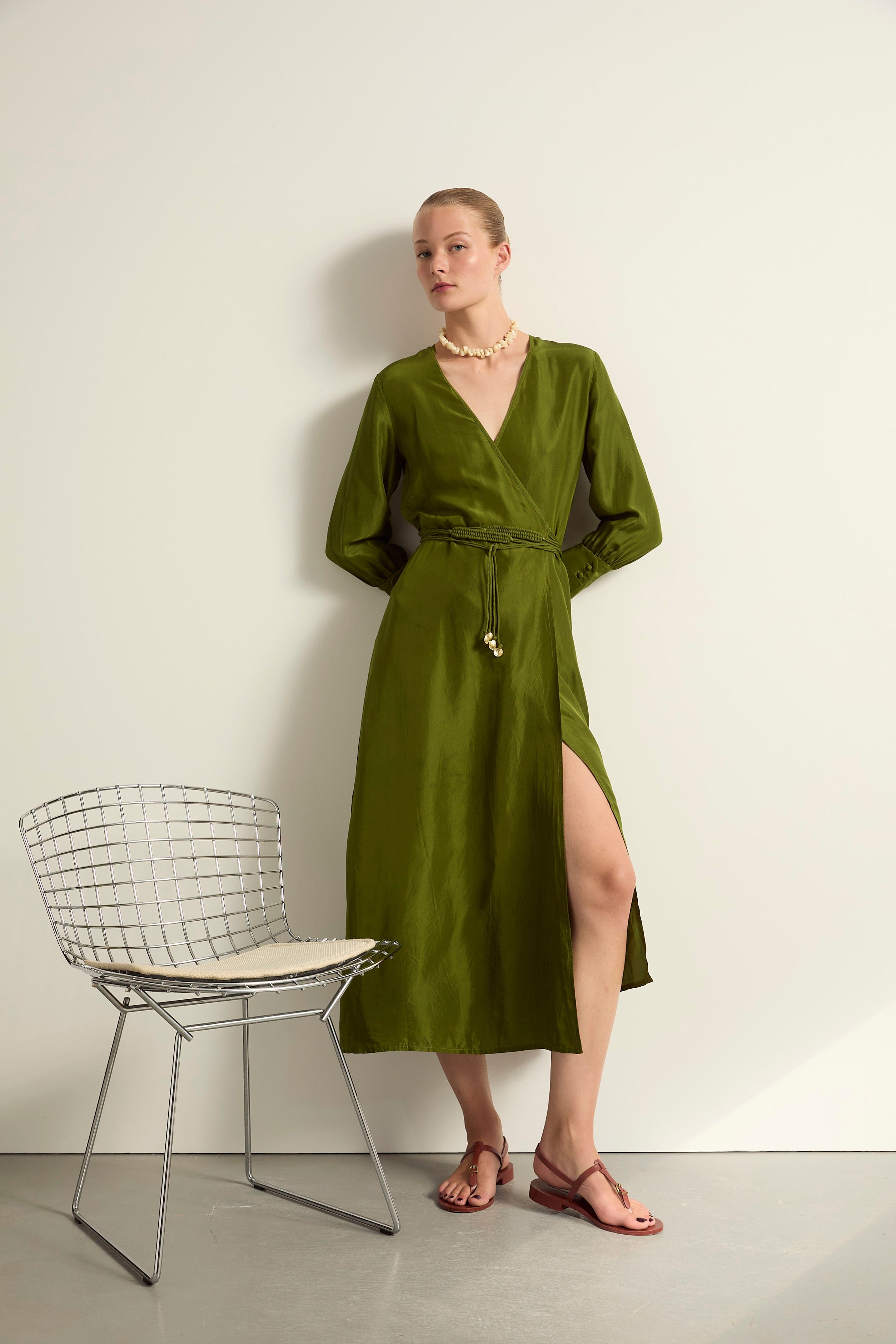 ROBE LISE SOIE LAVÉE - GREEN TEA