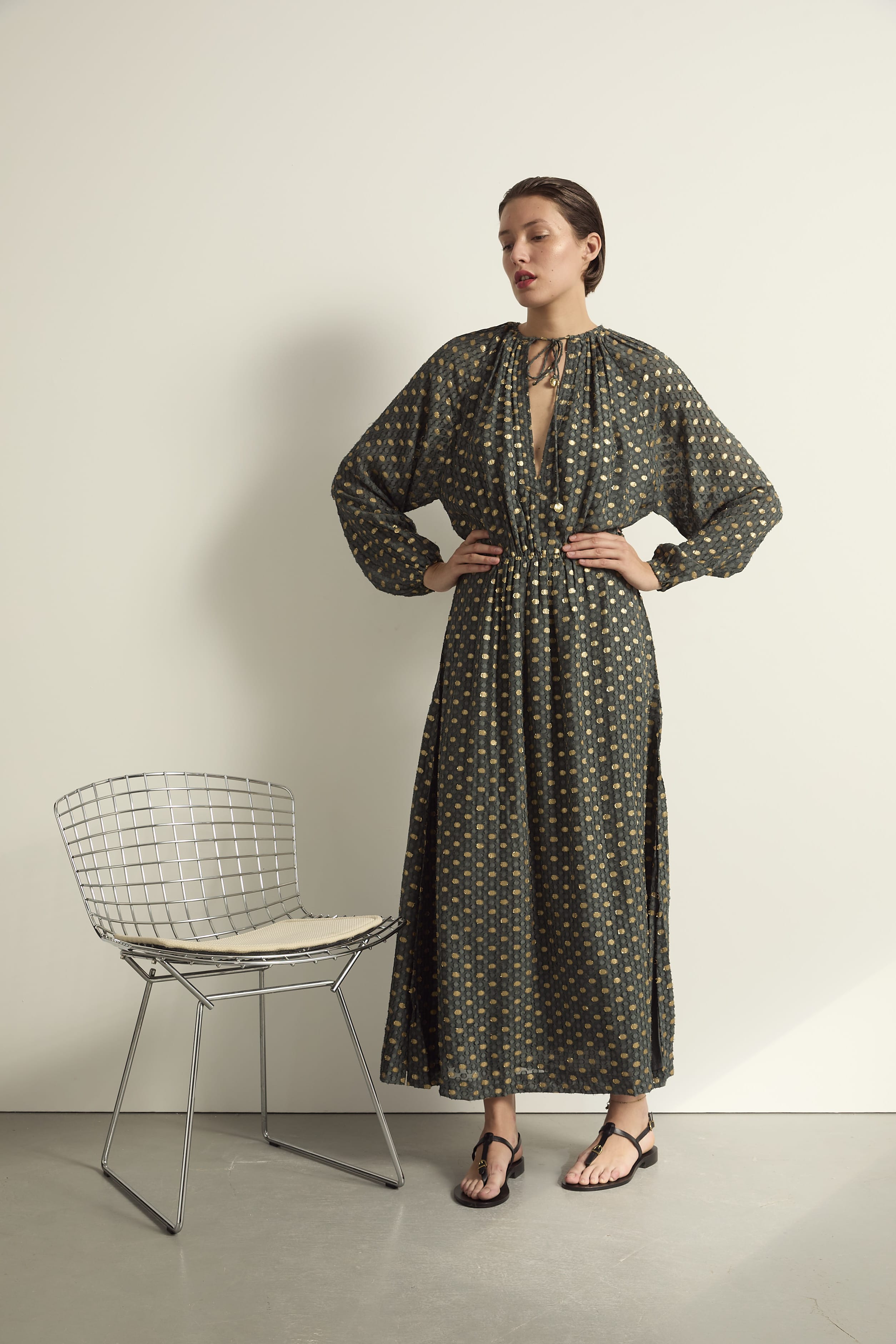 ROBE GWENDOLINE LUREX PLUMETIS - ARDOISE