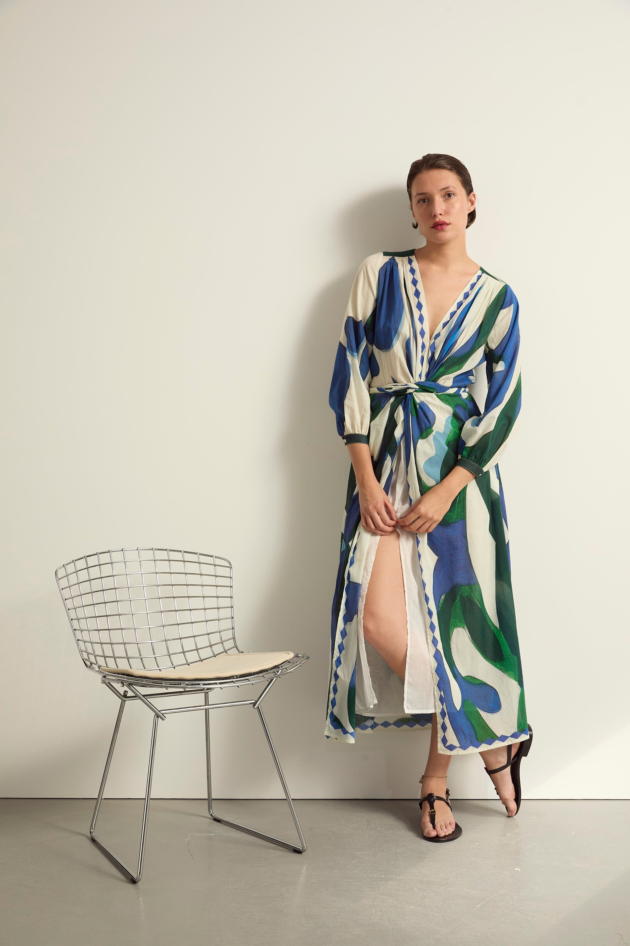 ROBE EMMANUELLE IMPRIME CACTUS - LAPIS BLUE