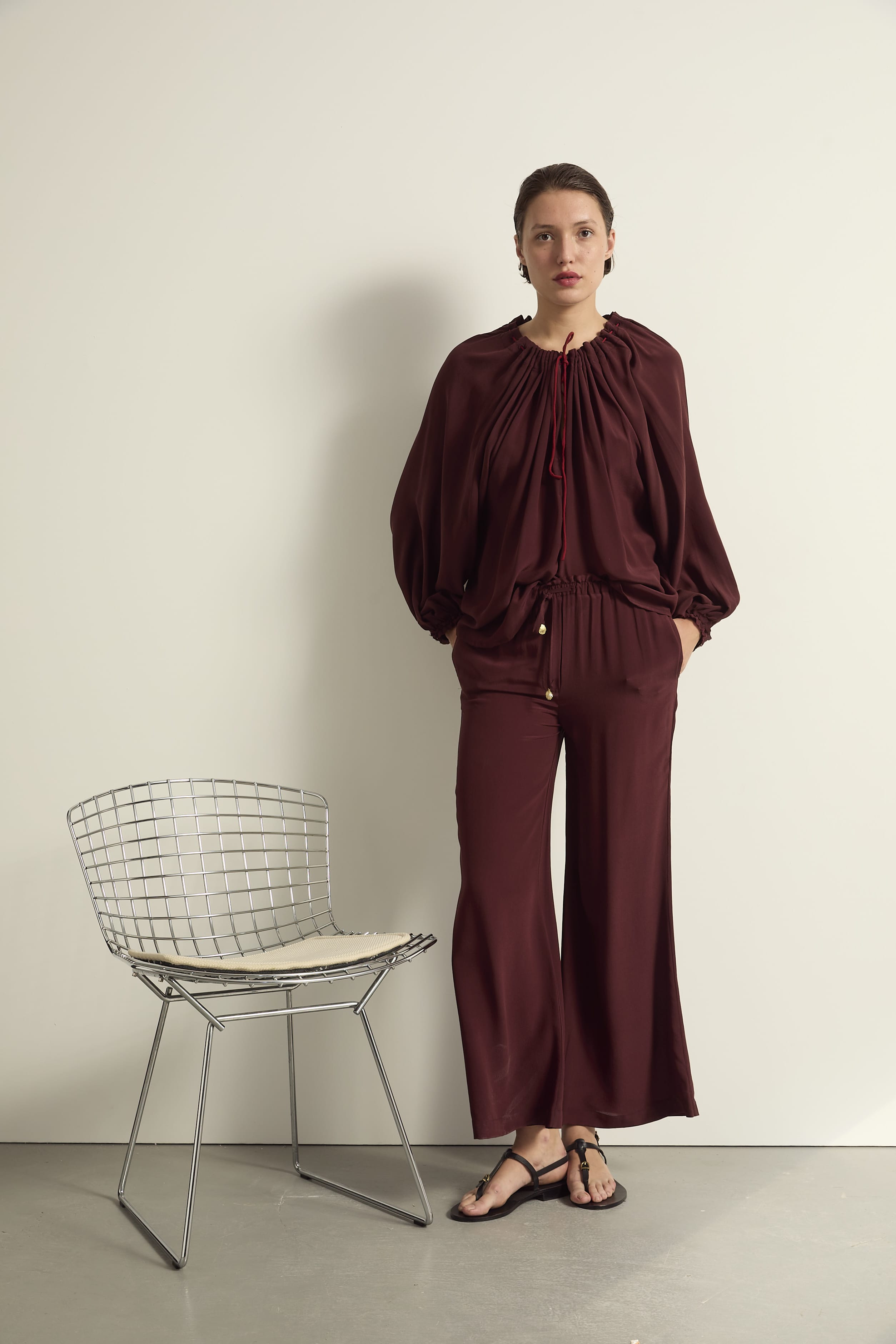 PANTALON ALBA SOIE - BURGUNDY