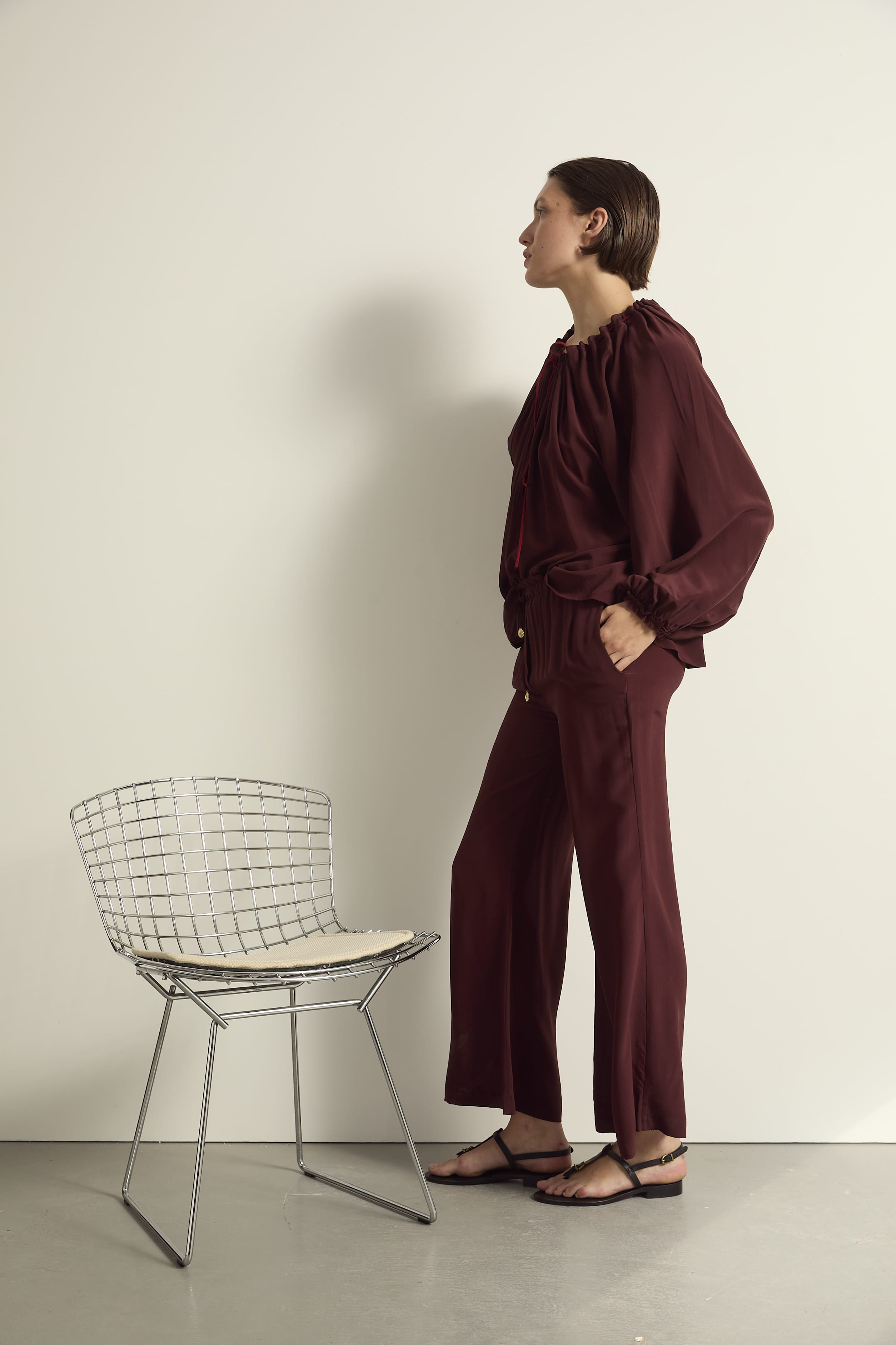 PANTALON ALBA SOIE - BURGUNDY