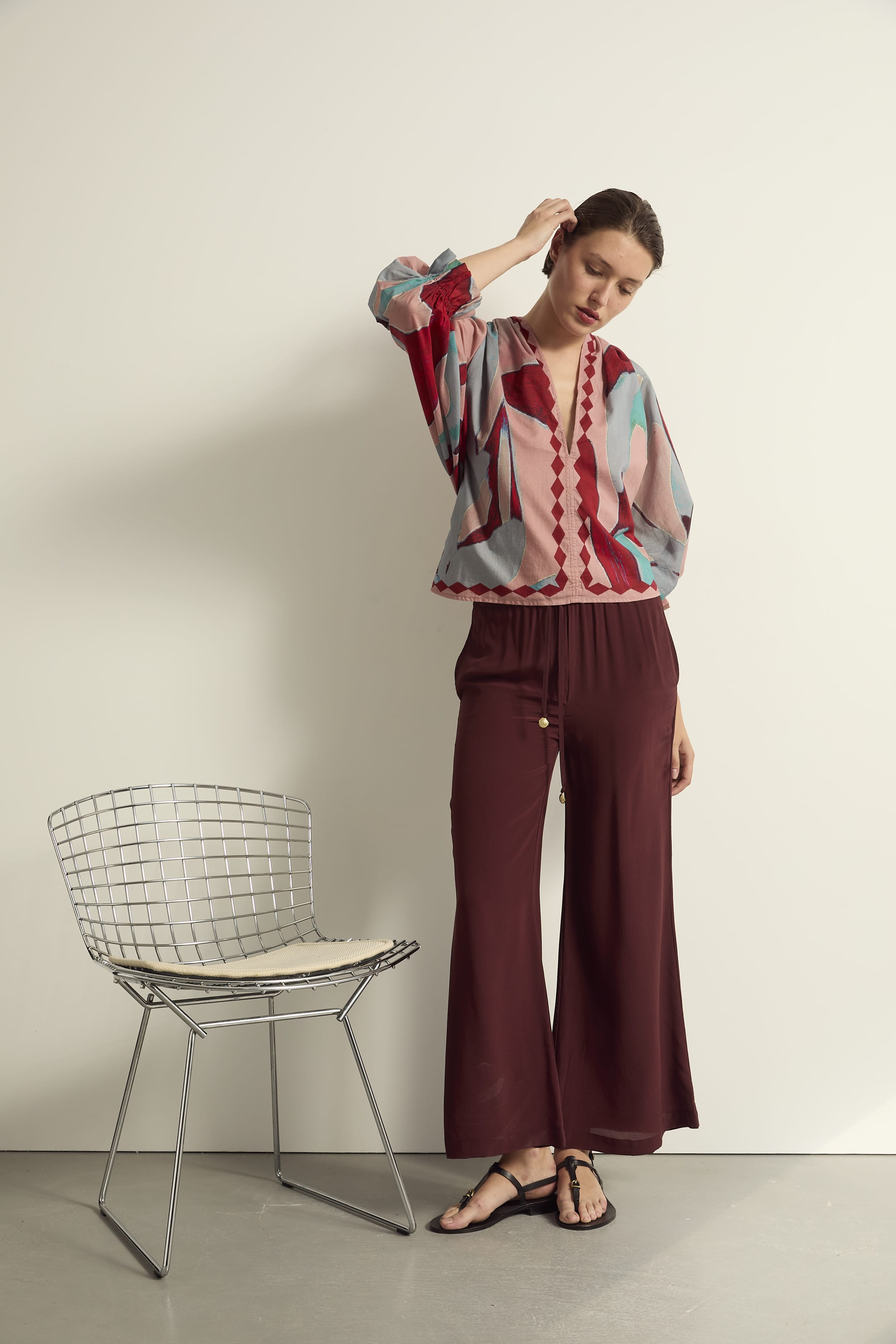 PANTALON ALBA SOIE - BURGUNDY