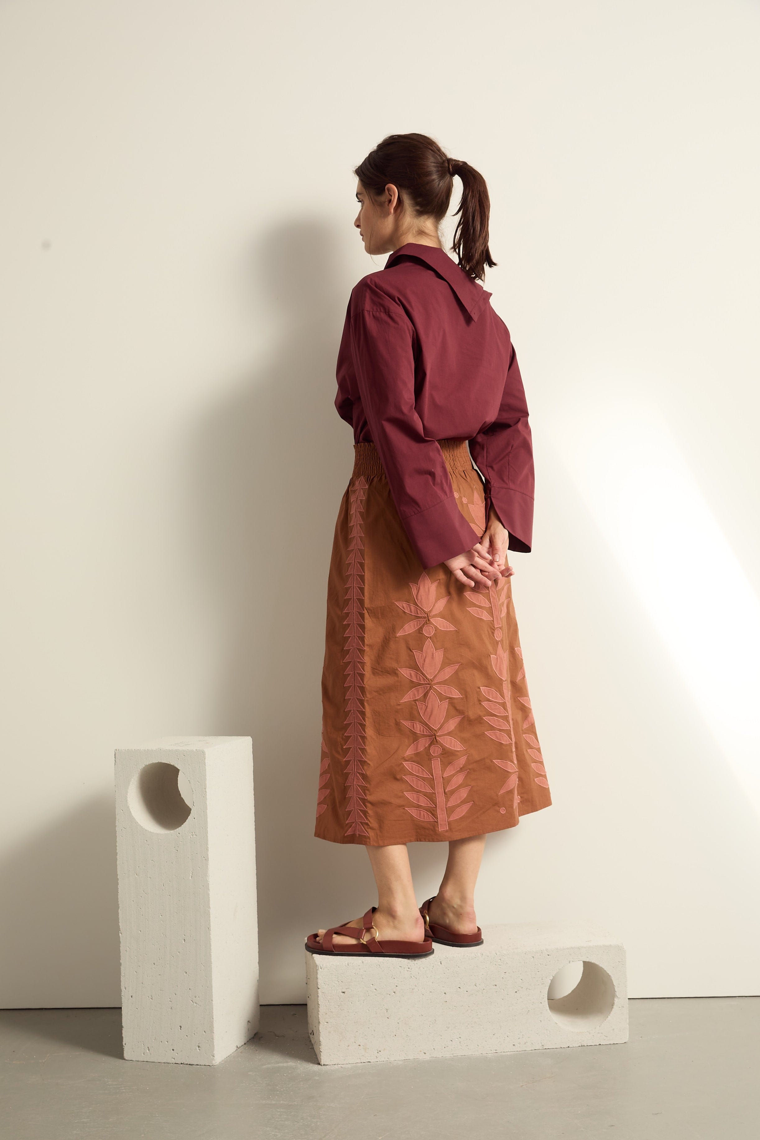 JUPE MARIANNE FLORAL - HAVANE BROWN