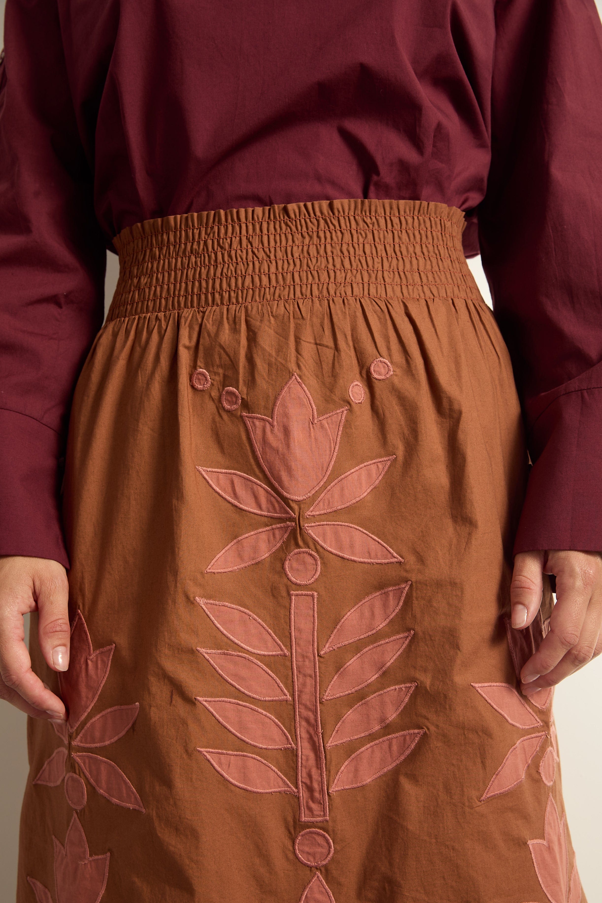 JUPE MARIANNE FLORAL - HAVANE BROWN