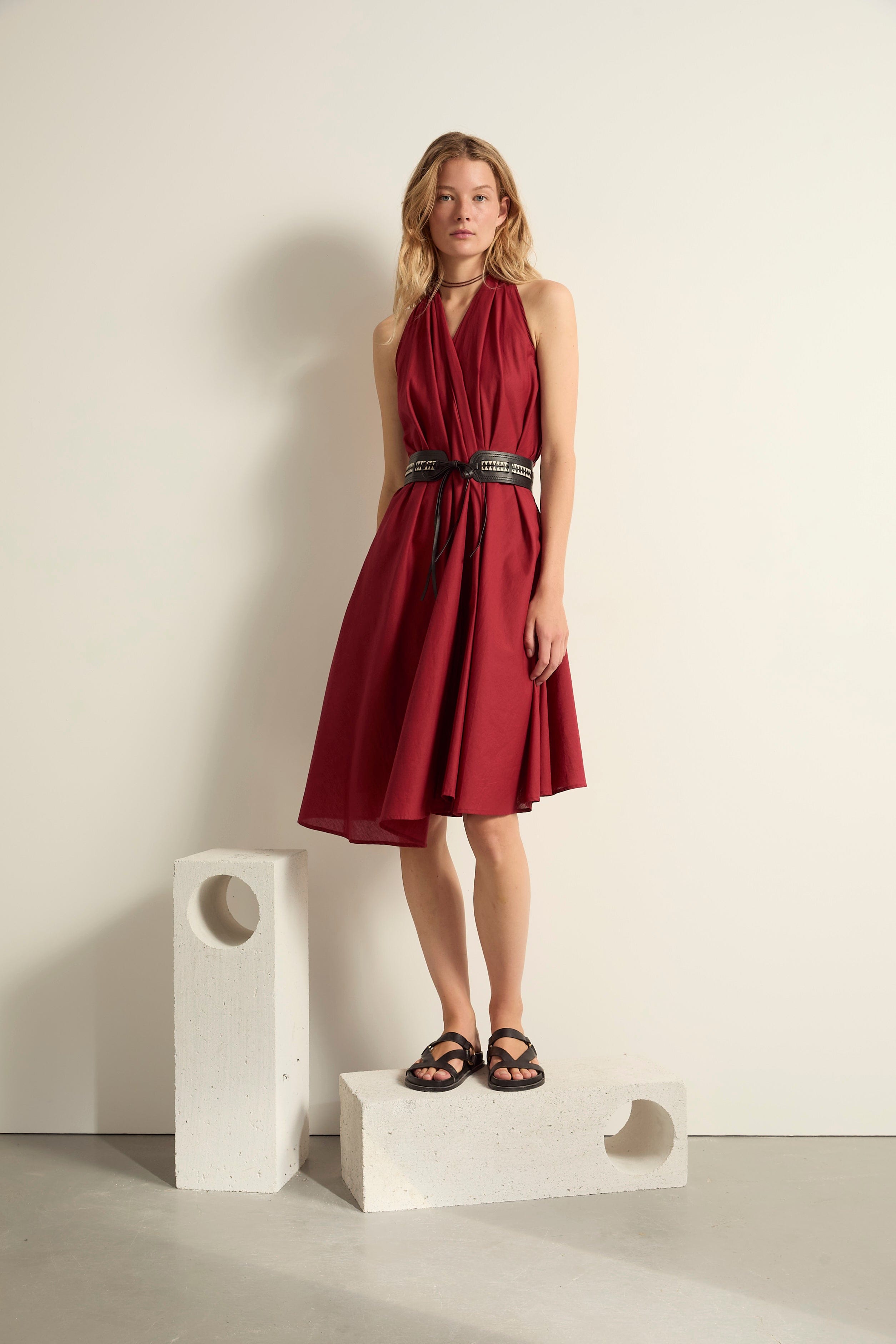 ROBE PARÉO MALIN MI-LONG ALINE - RED WINE