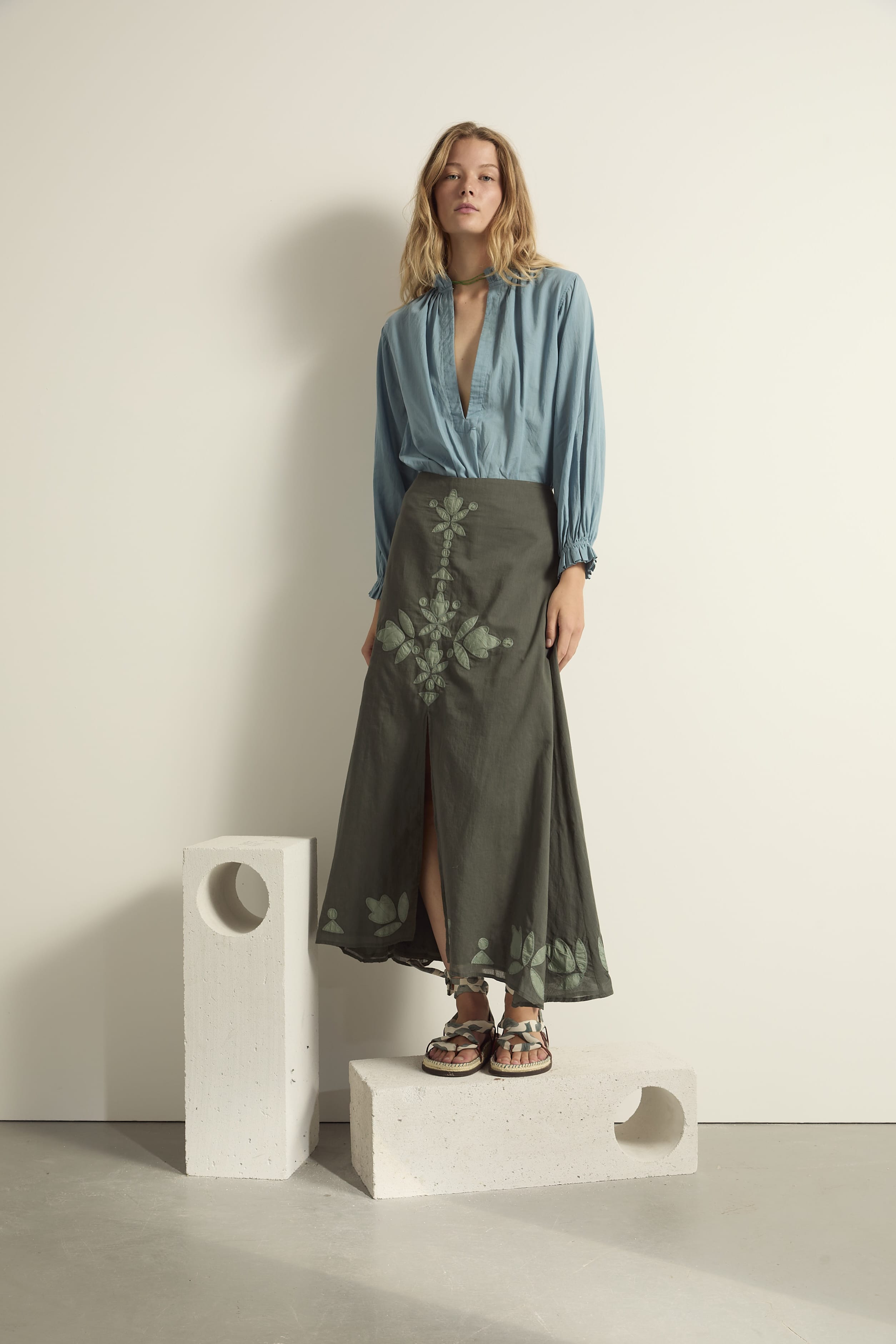 JUPE PAO FLORAL - ARDOISE