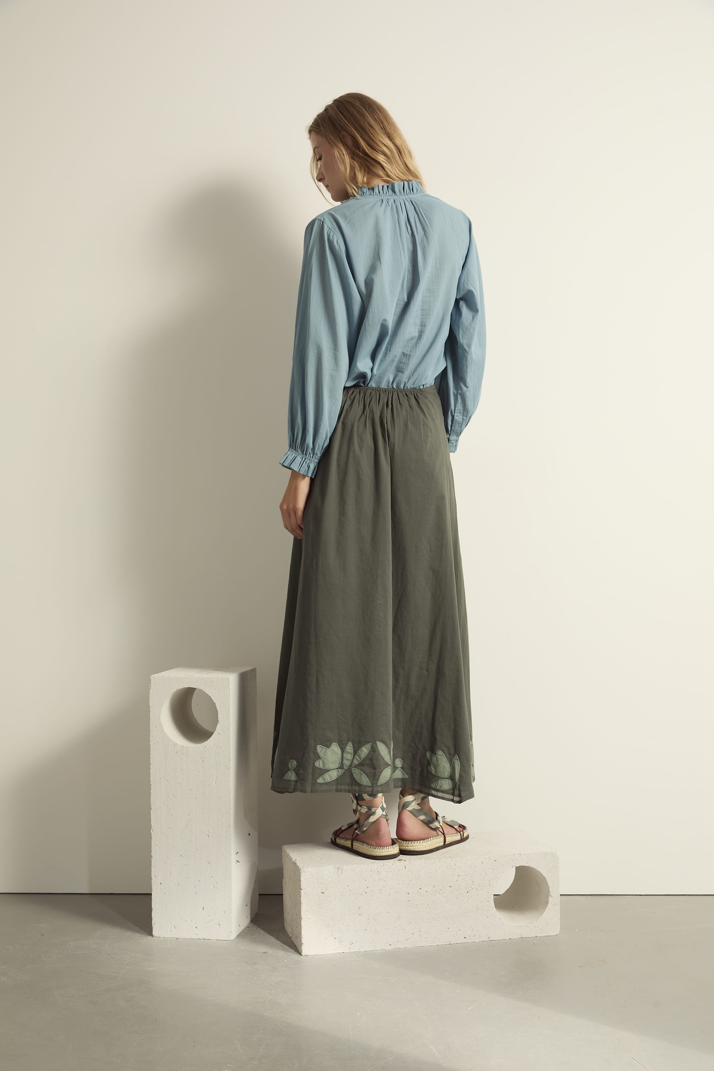 JUPE PAO FLORAL - ARDOISE