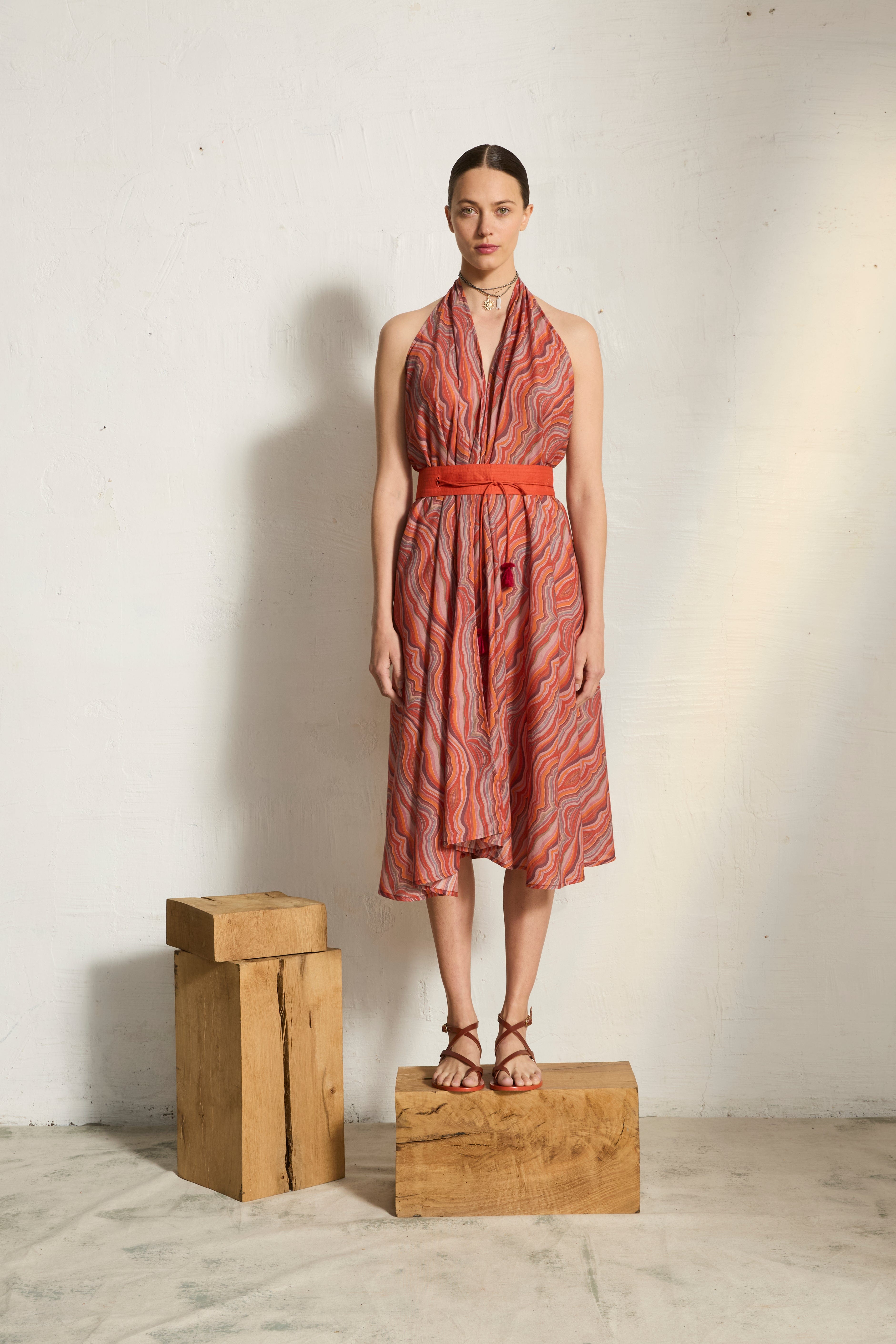 ROBE PARÉO MALIN MI-LONG ALINE IMPRIME QUARTZ