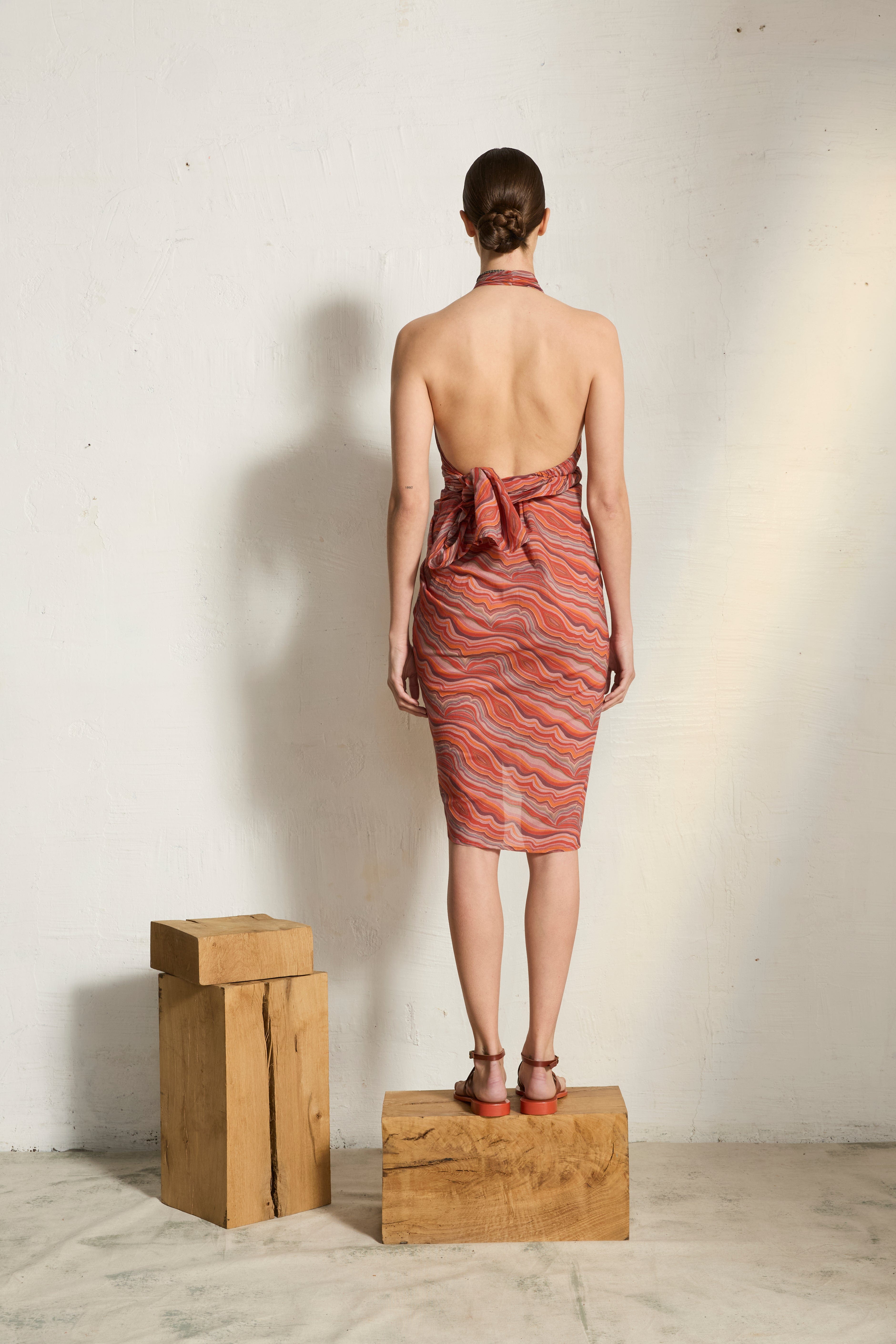 ROBE PARÉO MALIN MI-LONG ALINE IMPRIME QUARTZ