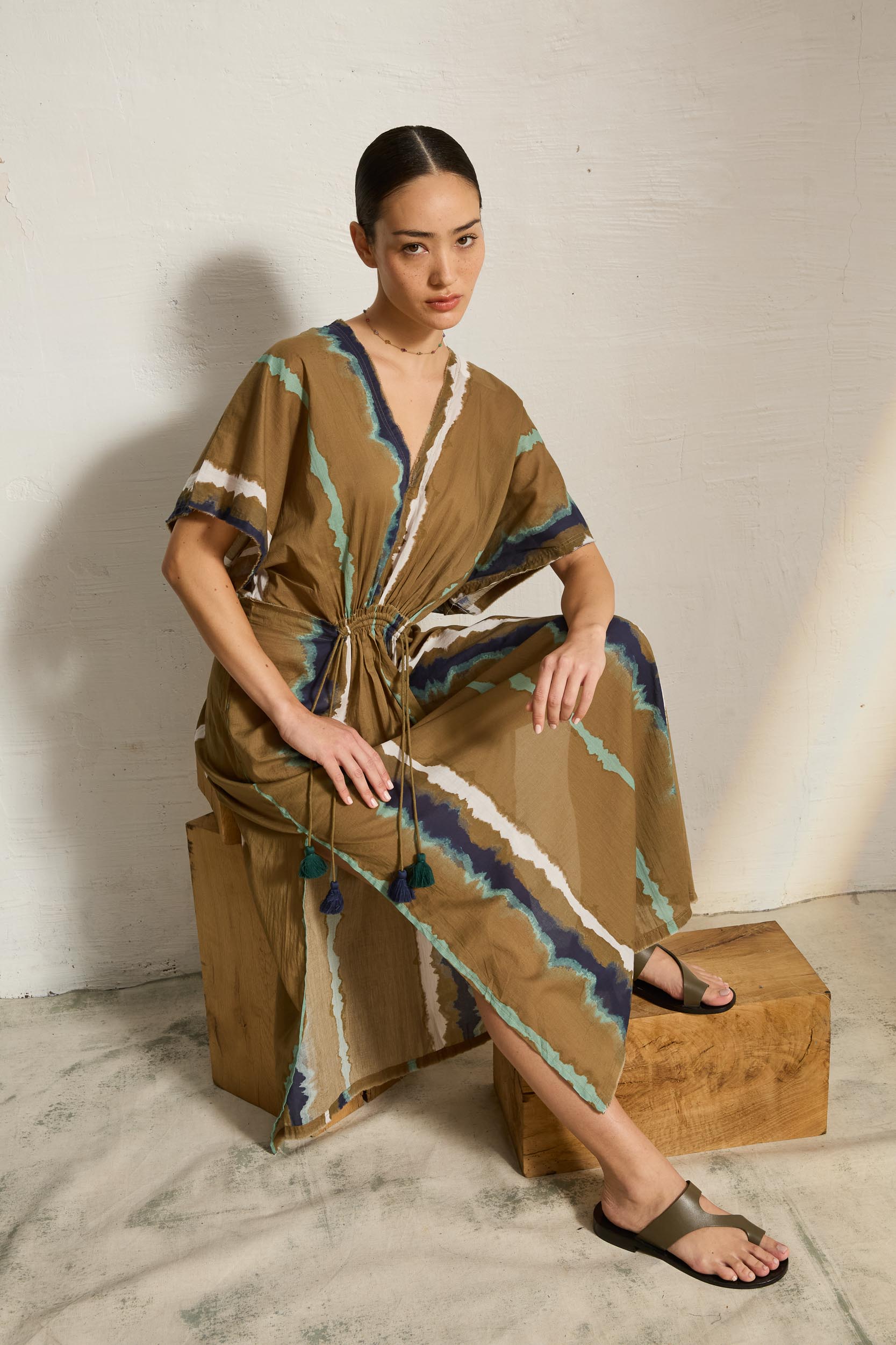 STEVANA DRESS WITH TIE AND DYE PRINT TD CHECK - ARMY