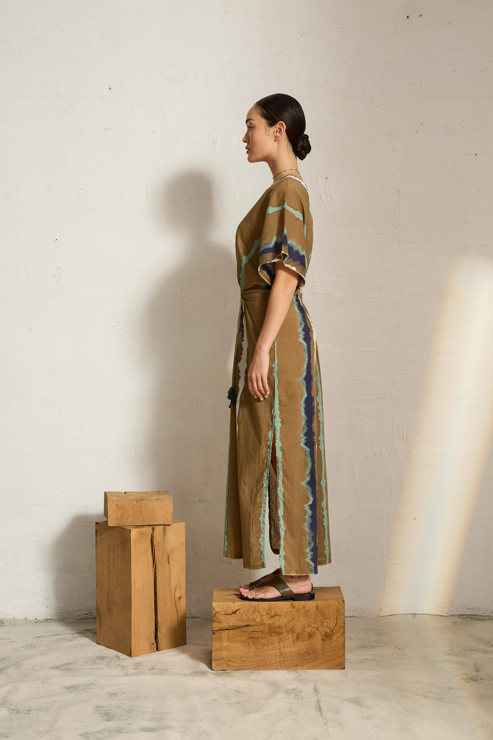 STEVANA DRESS WITH TIE AND DYE PRINT TD CHECK - ARMY