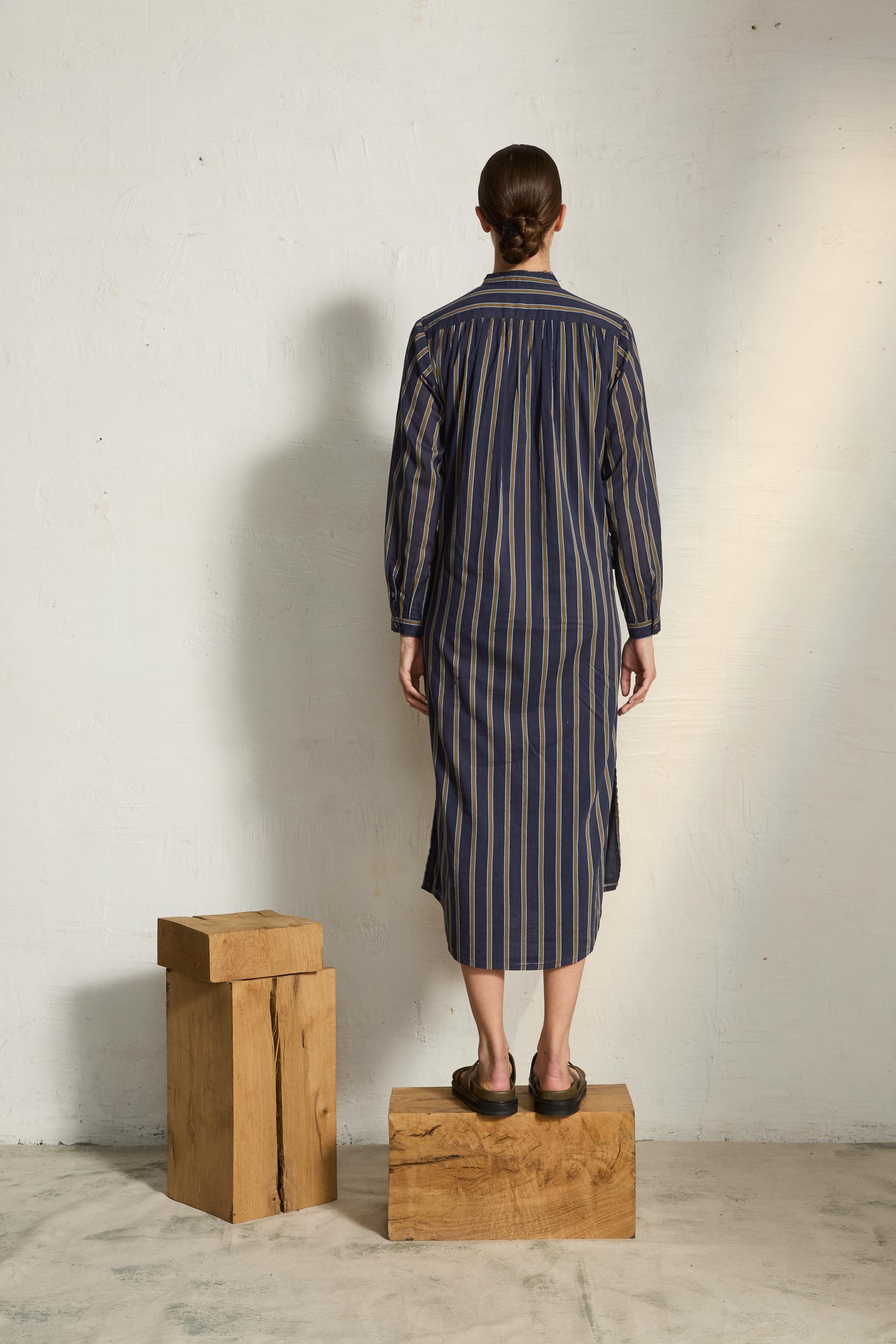 ALBANE DRESS WITH PELICANO PRINT - DARK BLUE KAKI