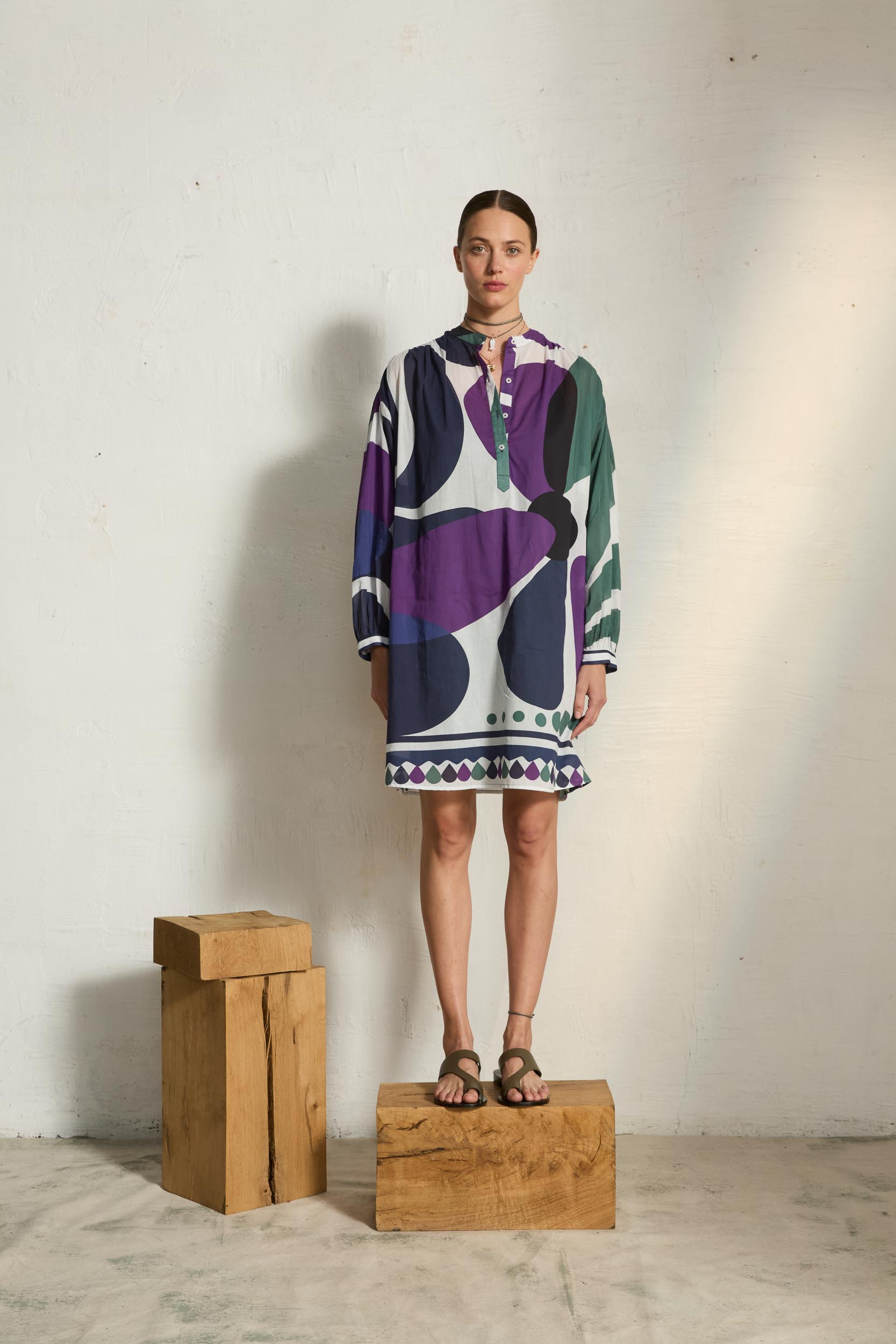RIVIERA PRINT GERALDINE DRESS - PURPLE