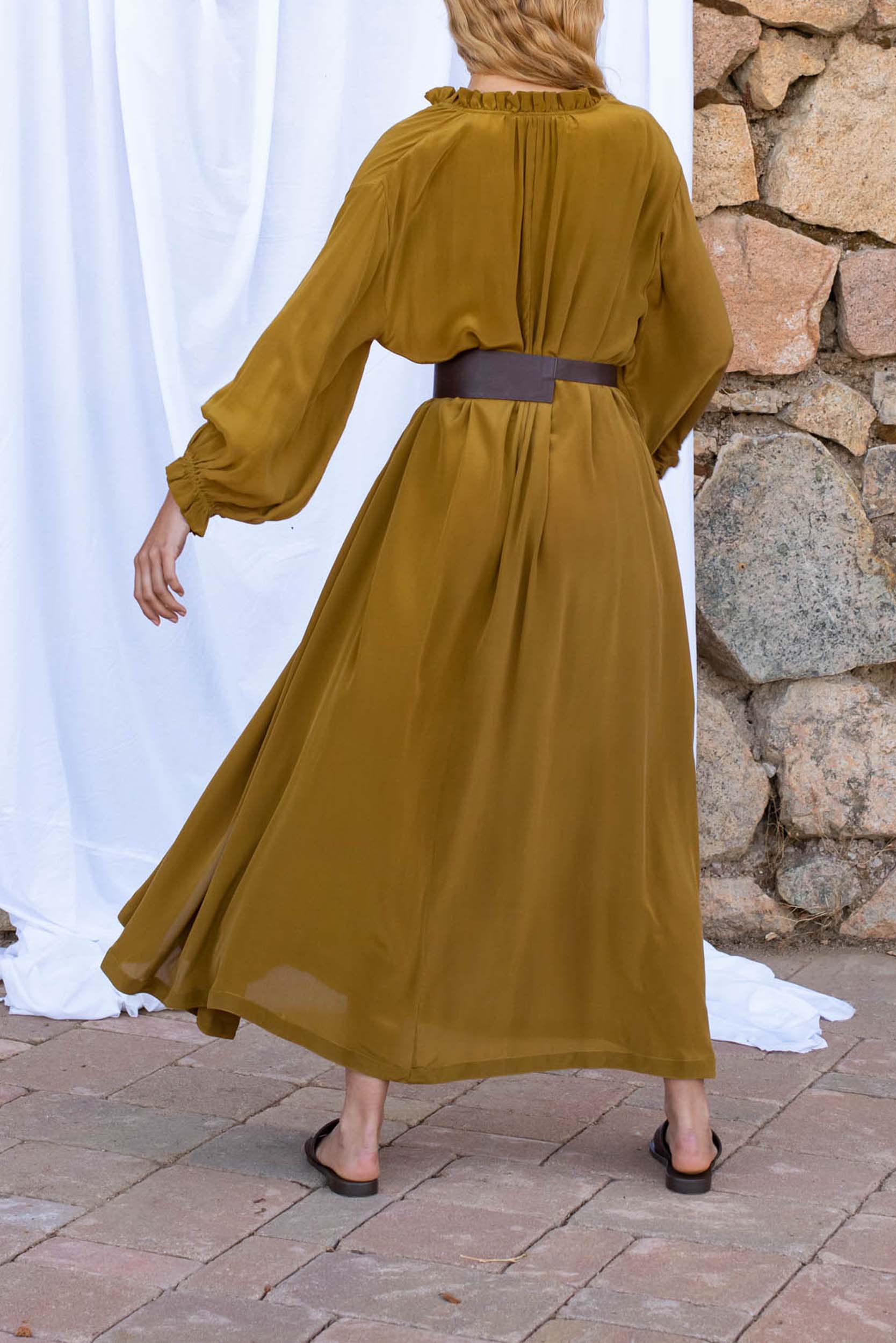 ROBE SERAPHINE SOIE - AMBER GREEN