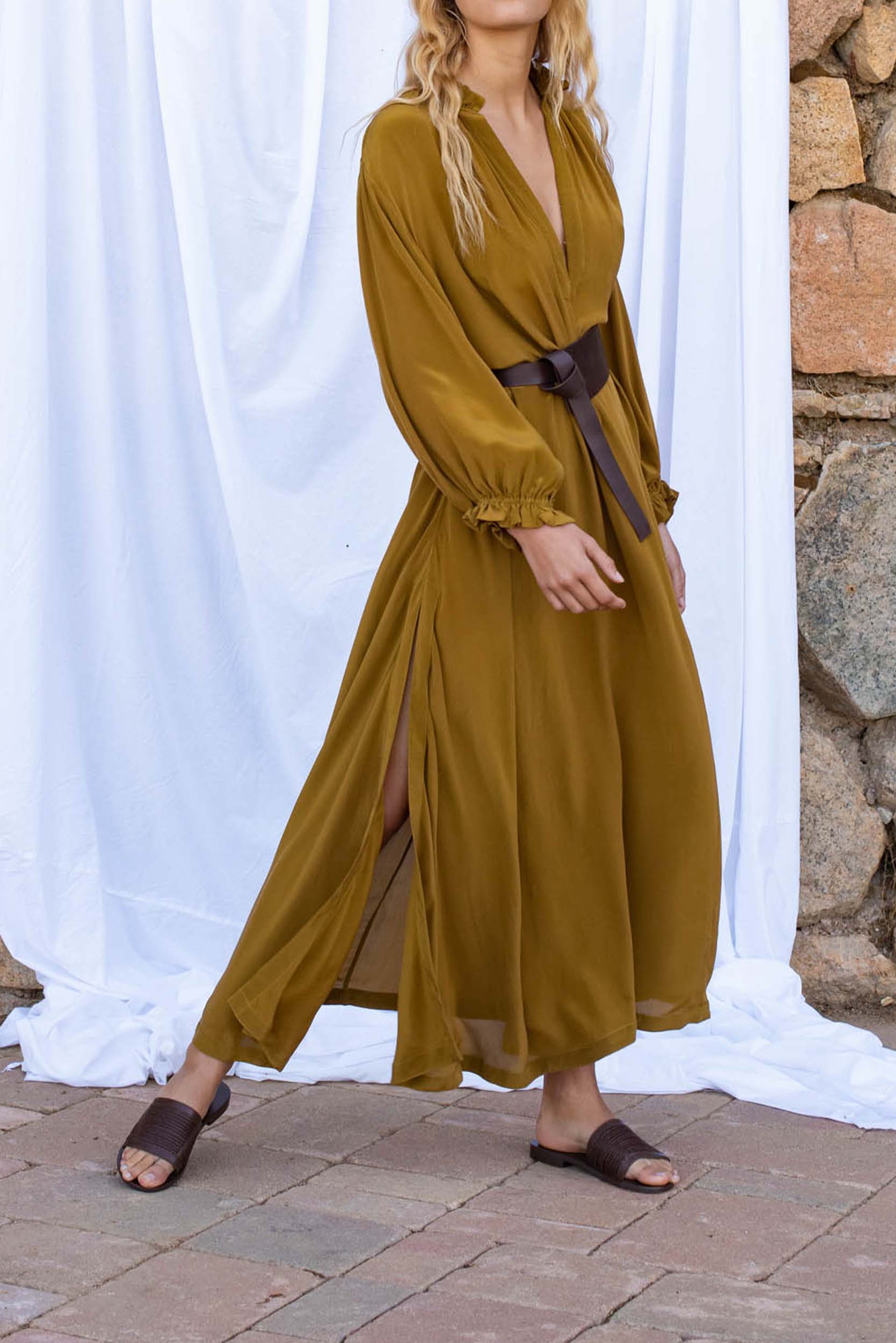 ROBE SERAPHINE SOIE - AMBER GREEN