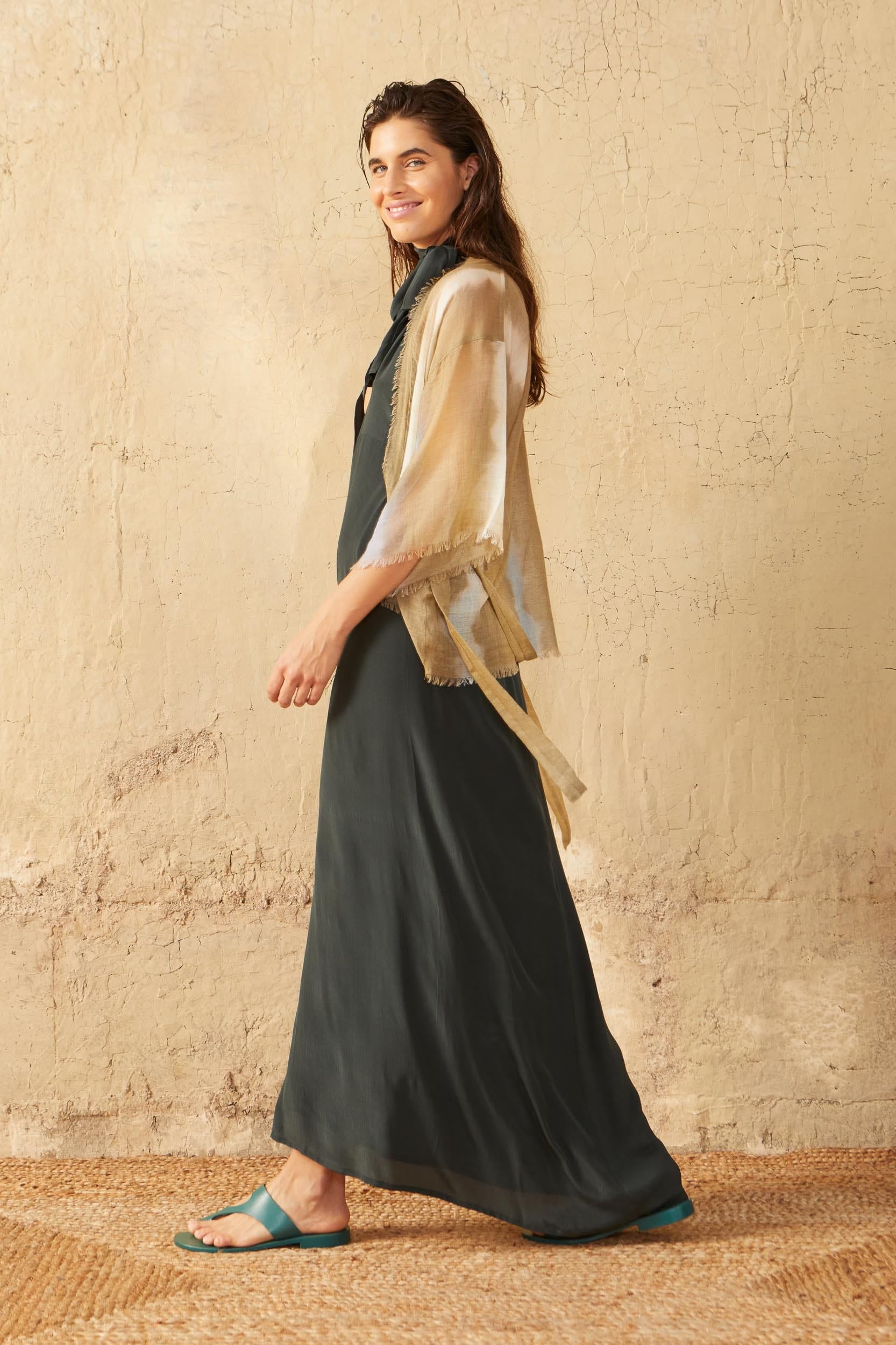 RENATA WOOL SILK SHORT KIMONO JACKET - DESERT SAND
