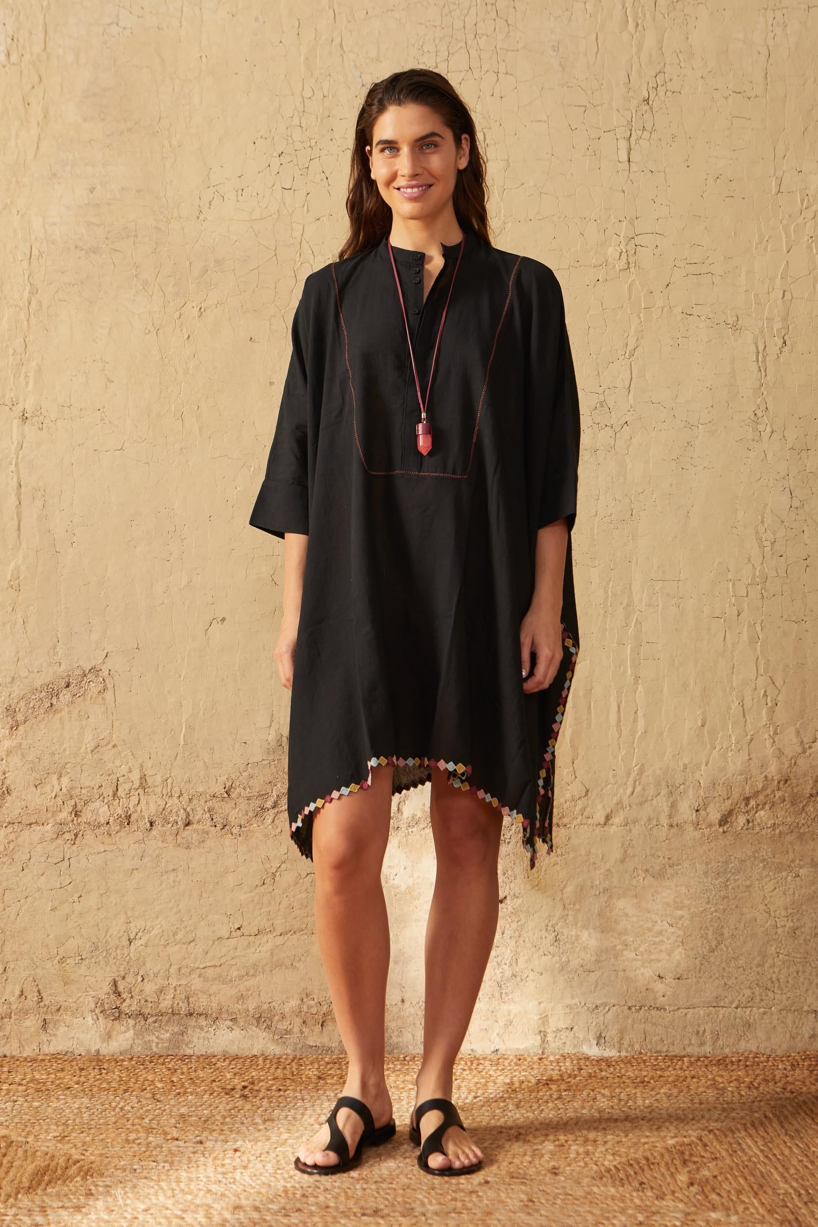 ROBE MI-LONGUE HEDDIE BRODEE - BLACK