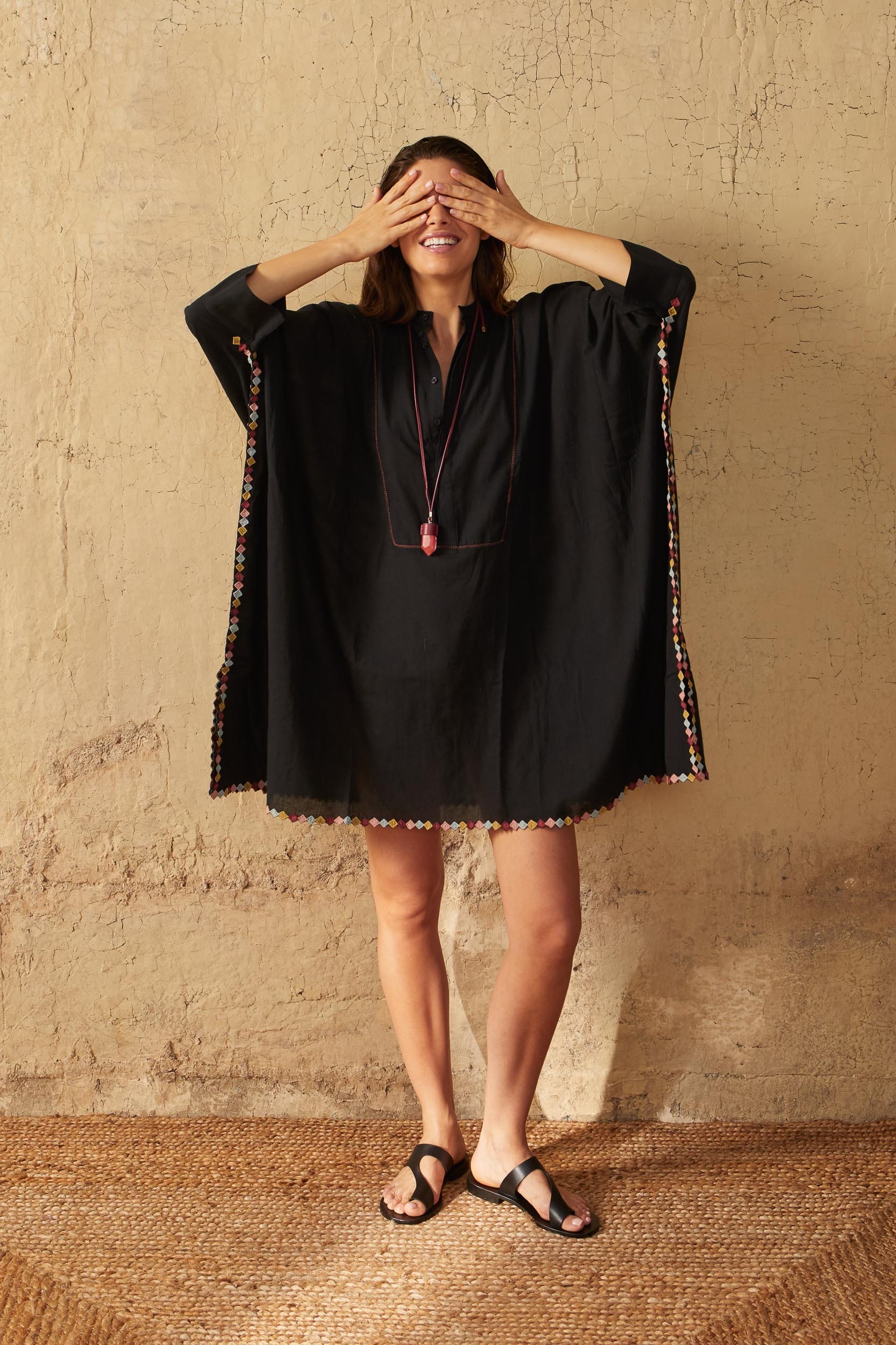 ROBE MI-LONGUE HEDDIE BRODEE - BLACK