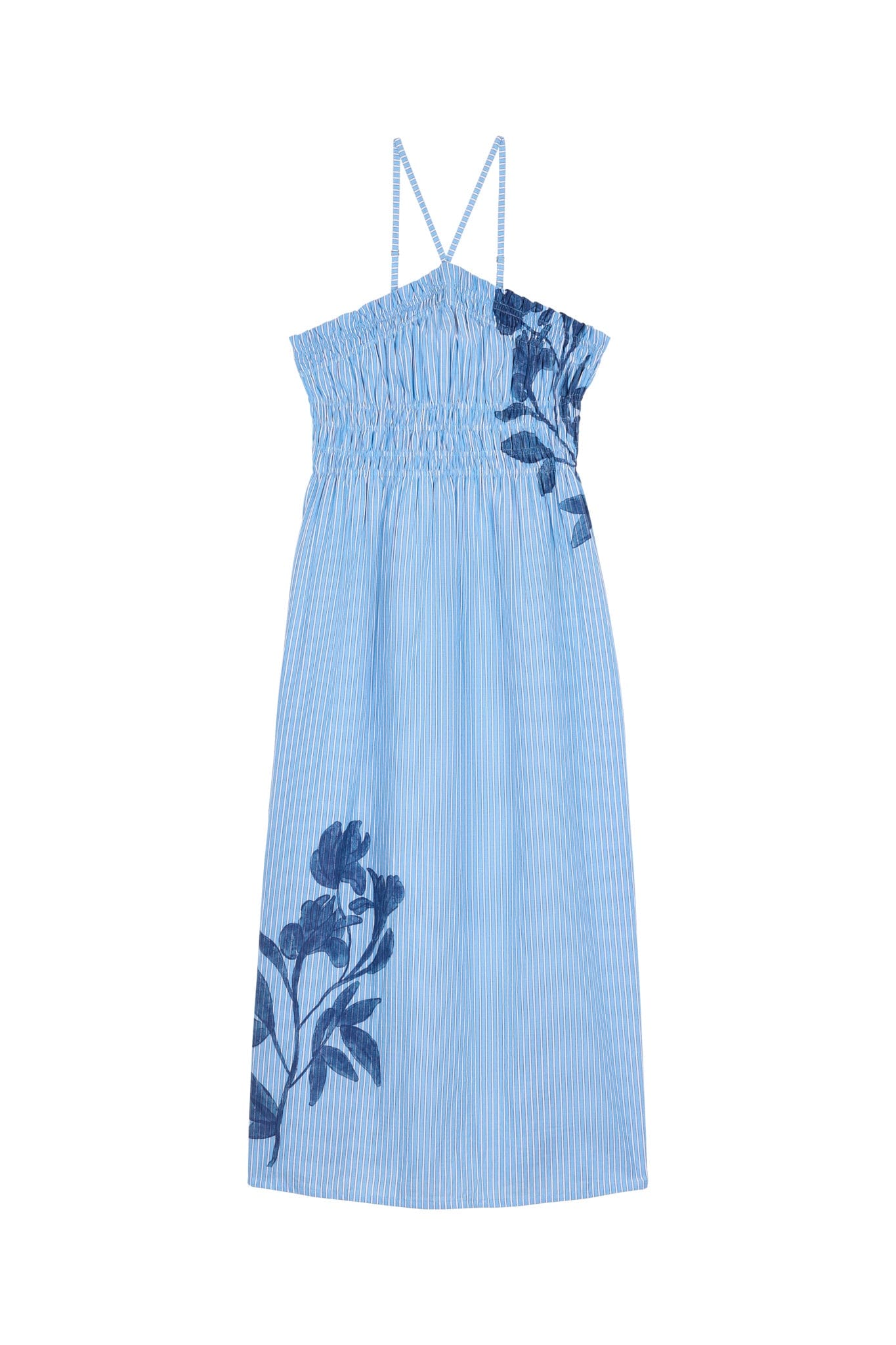 ROBE MORGANE IMPRIME ORCHIDS - BLEU