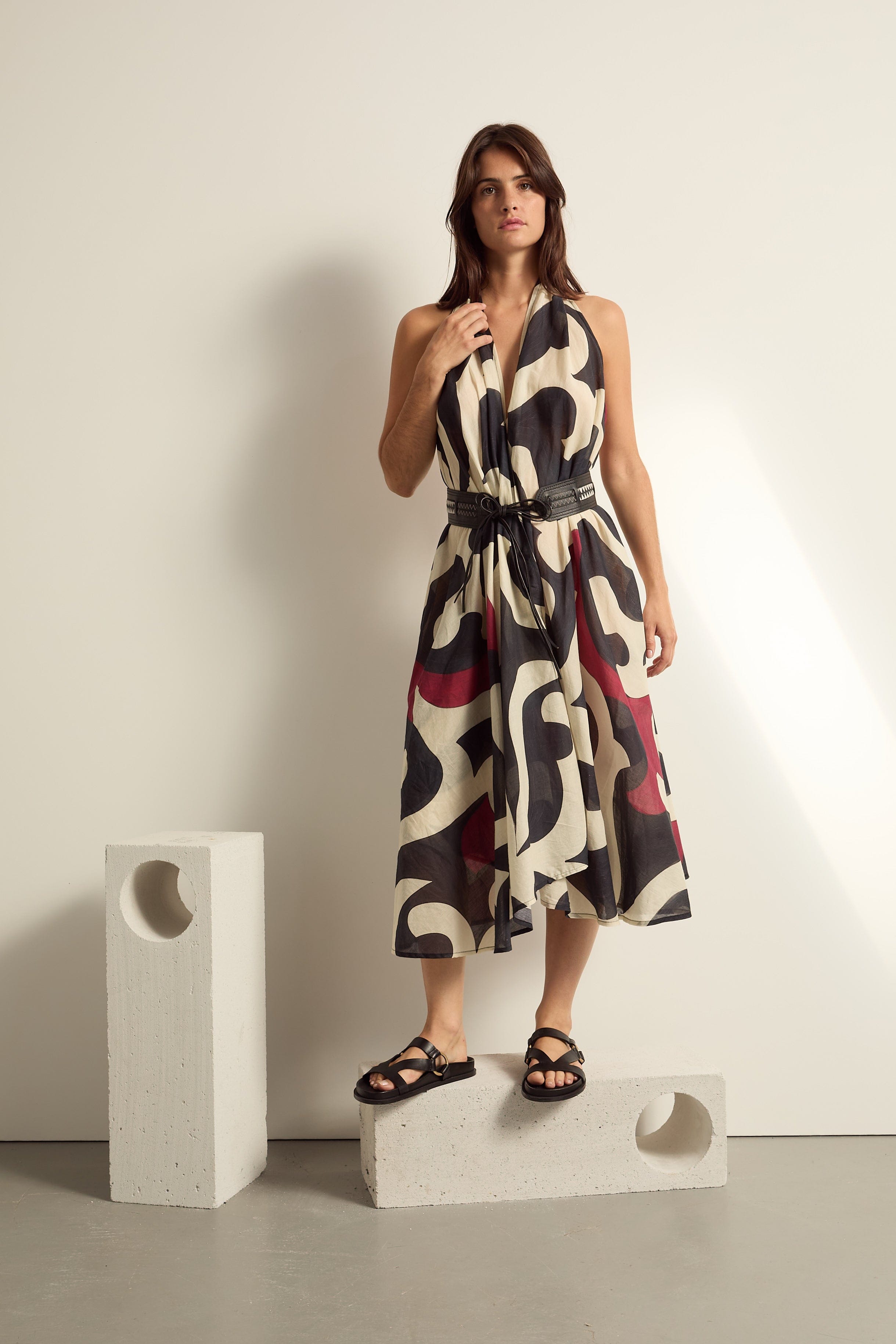 ROBE PARÉO MALIN MI-LONG ALINE IMPRIME RODEO - BLACK