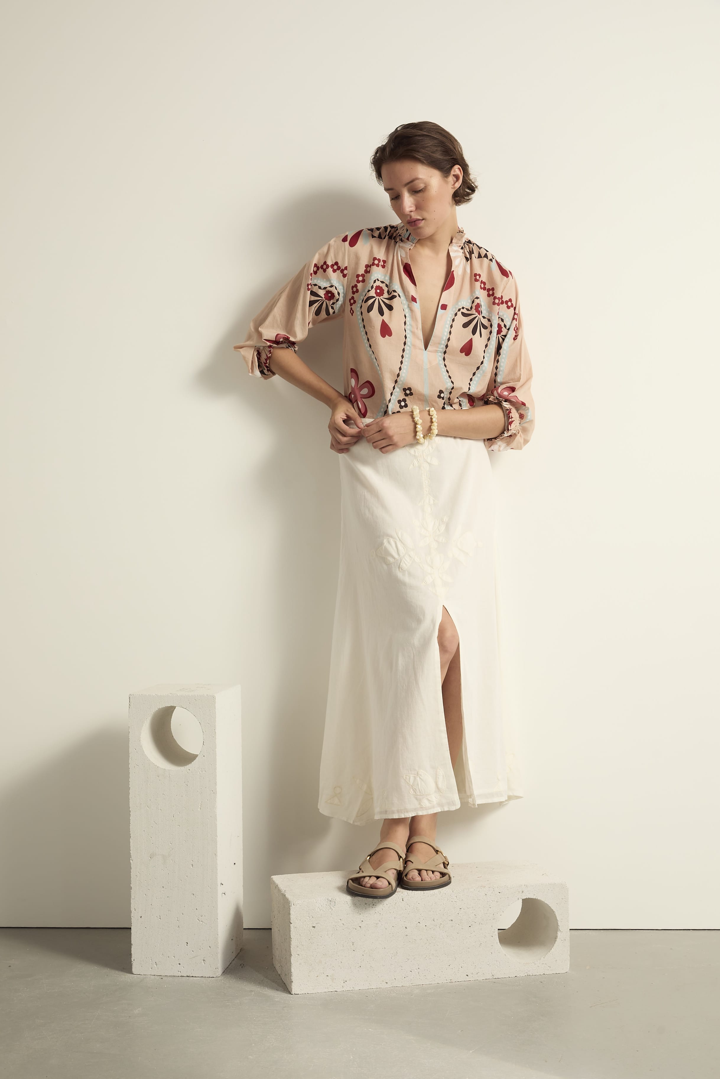 JUPE PAO FLORAL - OFF WHITE
