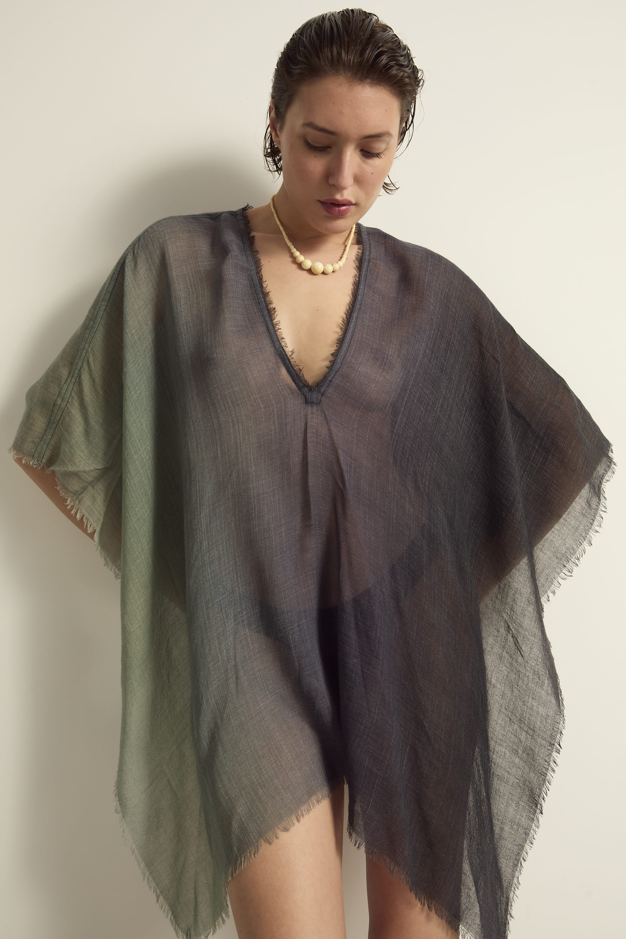 PONCHO COURT RAFAELE SUNRISE ETAMINE DE LAINE - BLUE