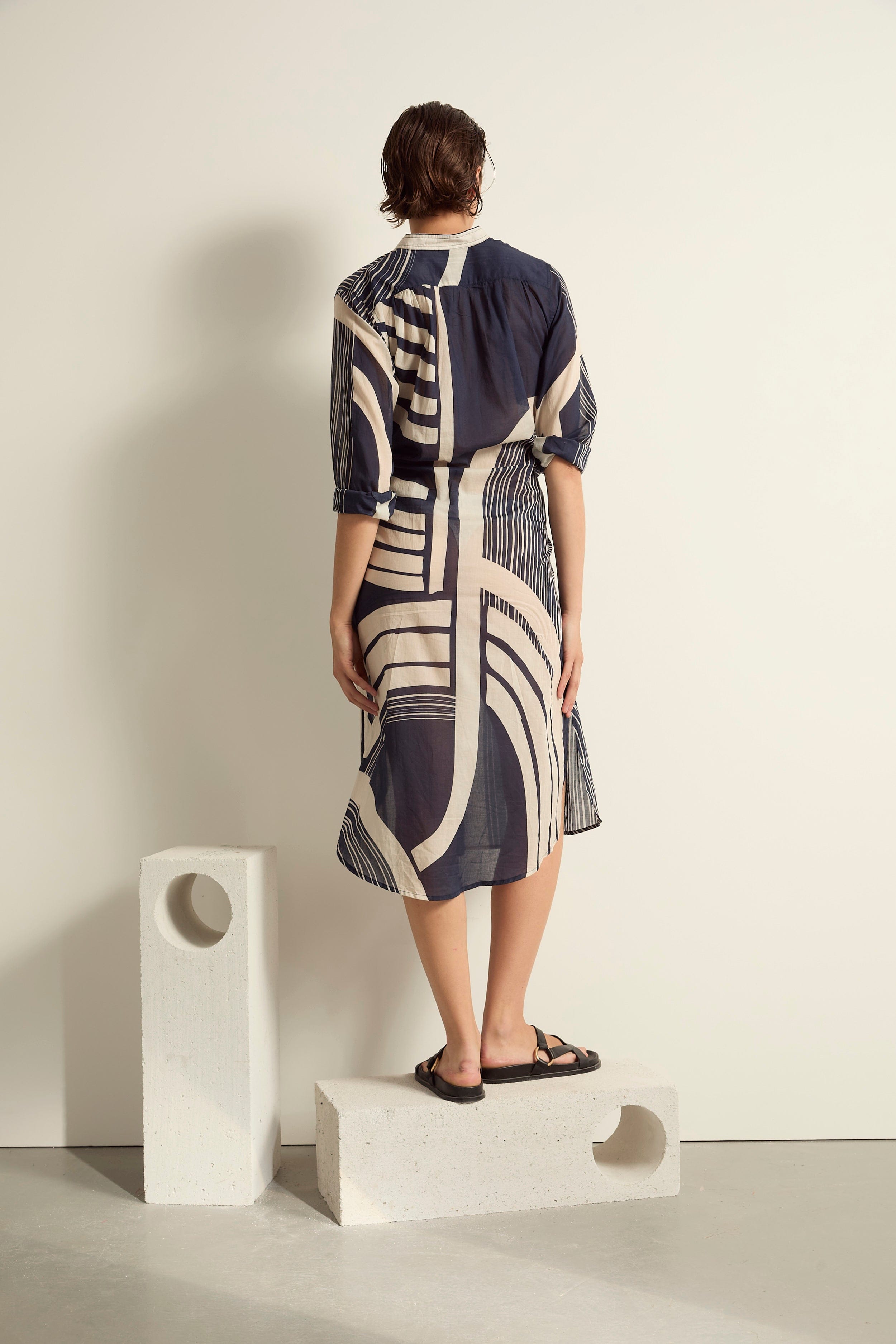 ROBE ALBANE IMPRIME CAROUSEL - INK BLUE