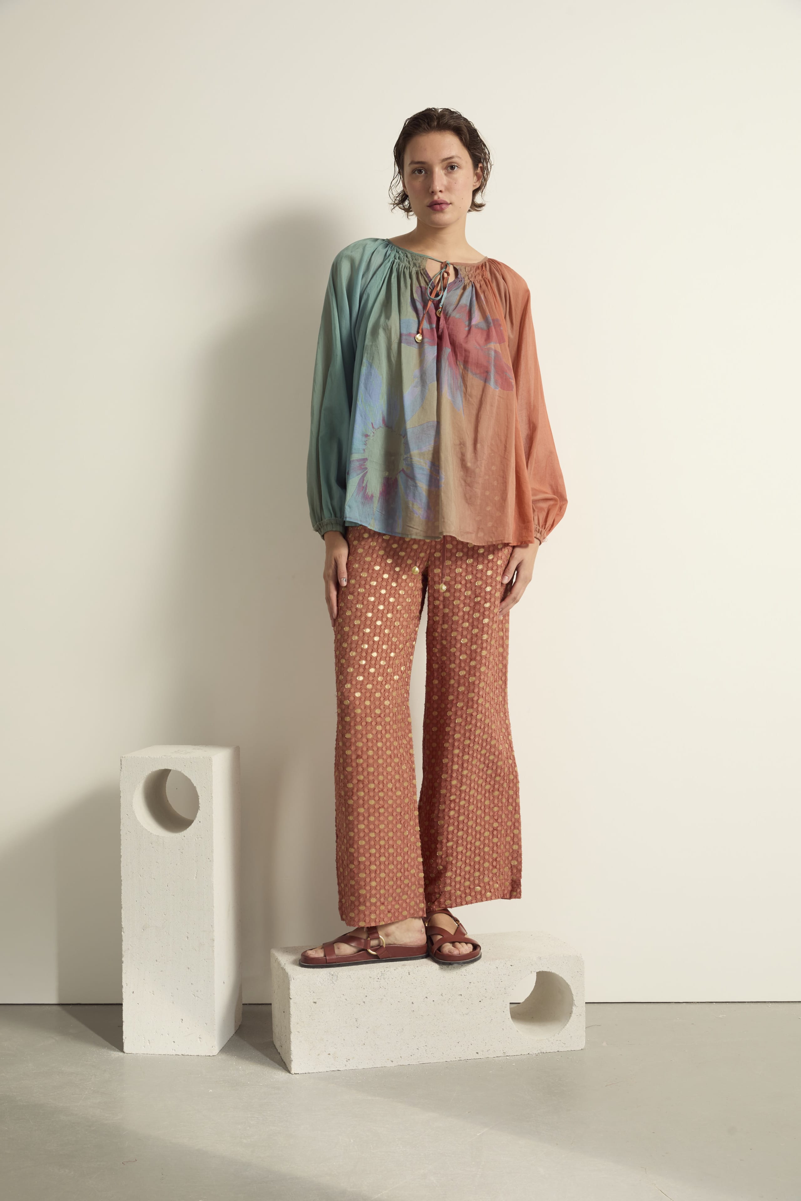 PANTALON ALBA LUREX PLUMETIS - ROSEWOOD