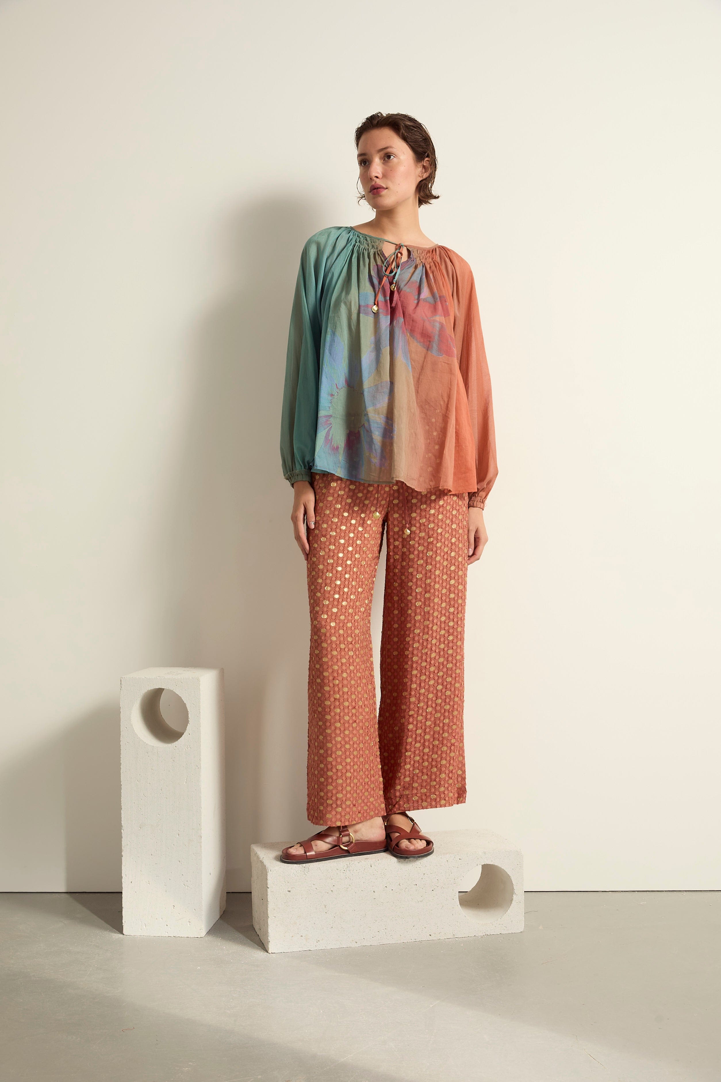 BLOUSE FLORENTINE IMPRIME SUNRISE - CORAIL