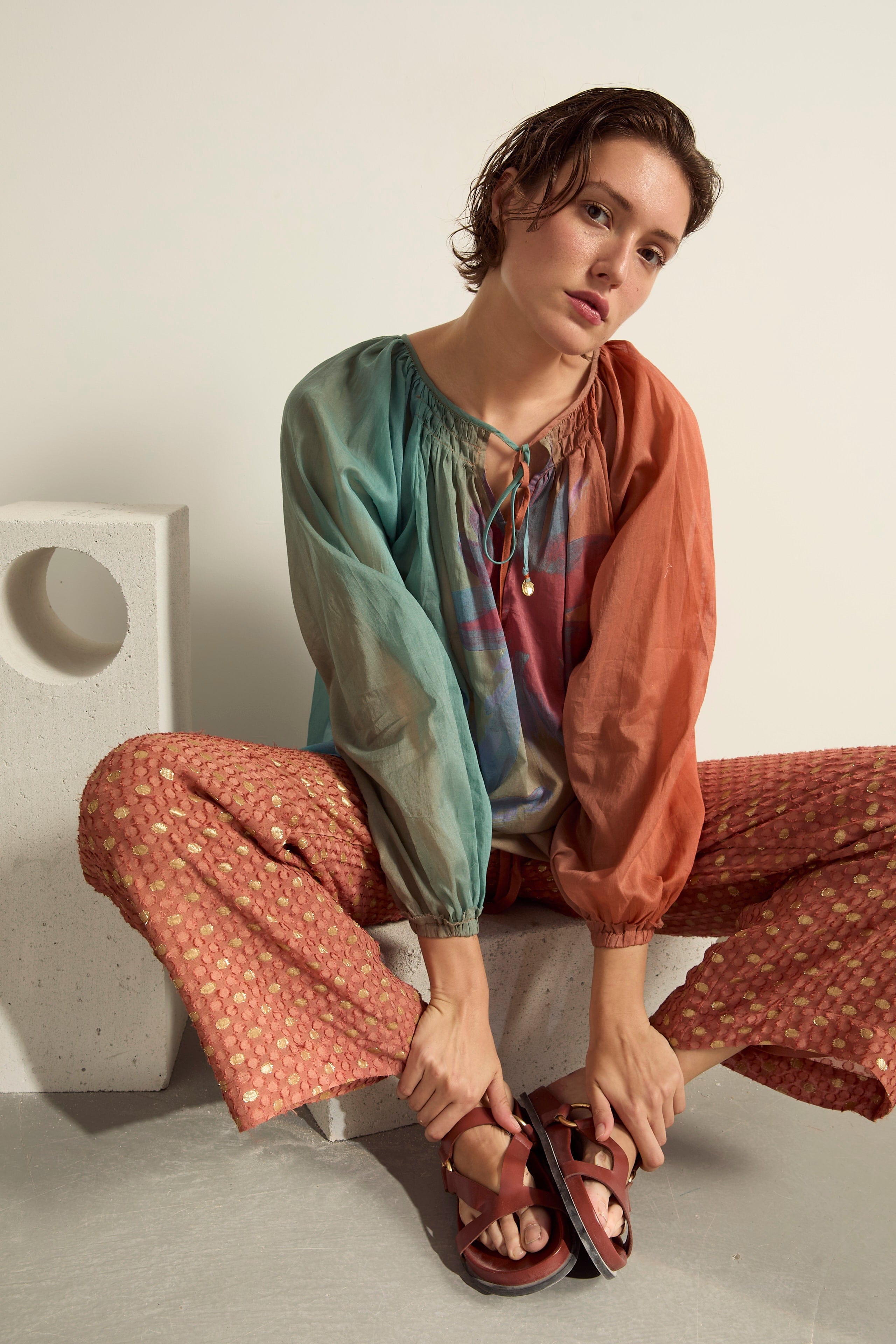 BLOUSE FLORENTINE IMPRIME SUNRISE - CORAIL