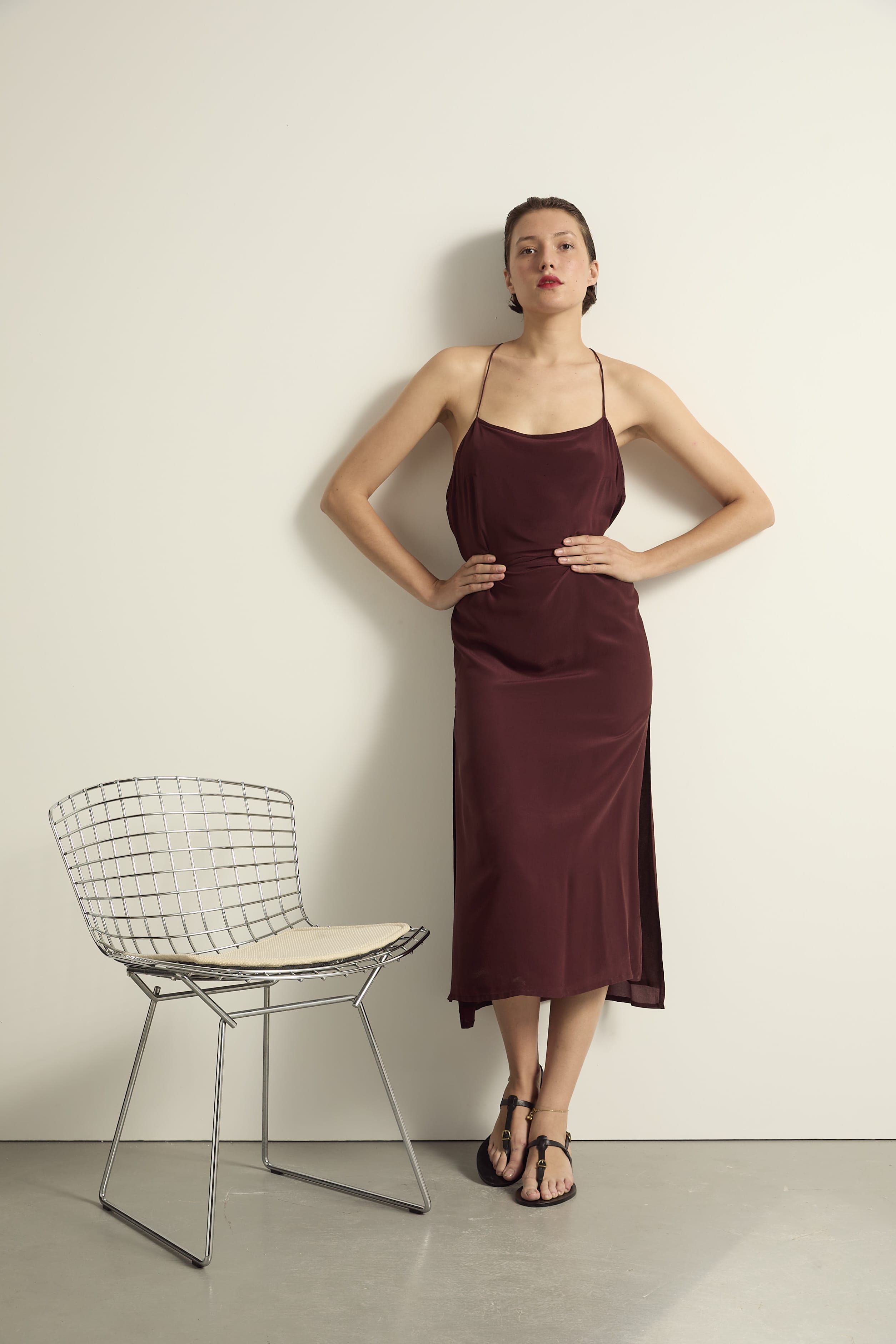 ROBE ABBIE SOIE - BURGUNDY