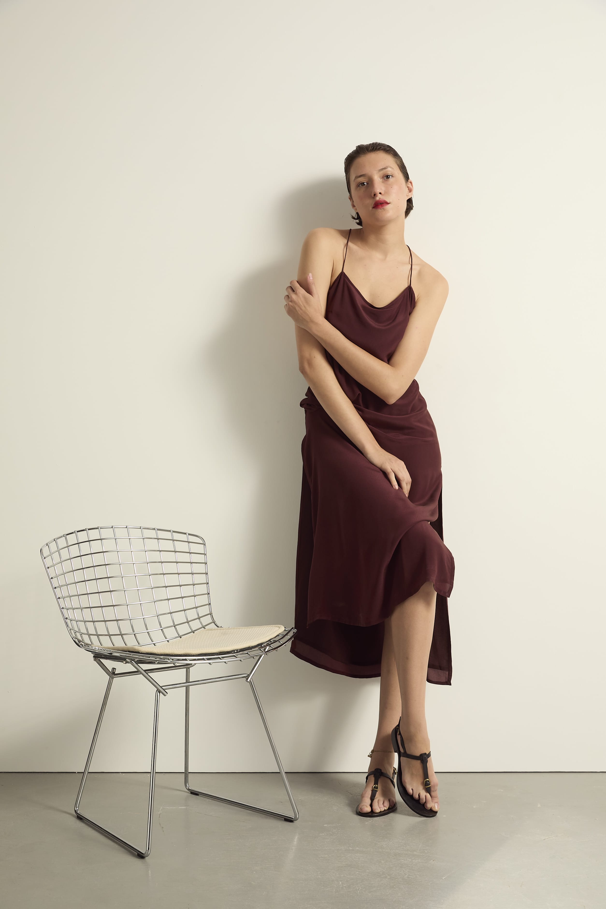 ROBE ABBIE SOIE - BURGUNDY