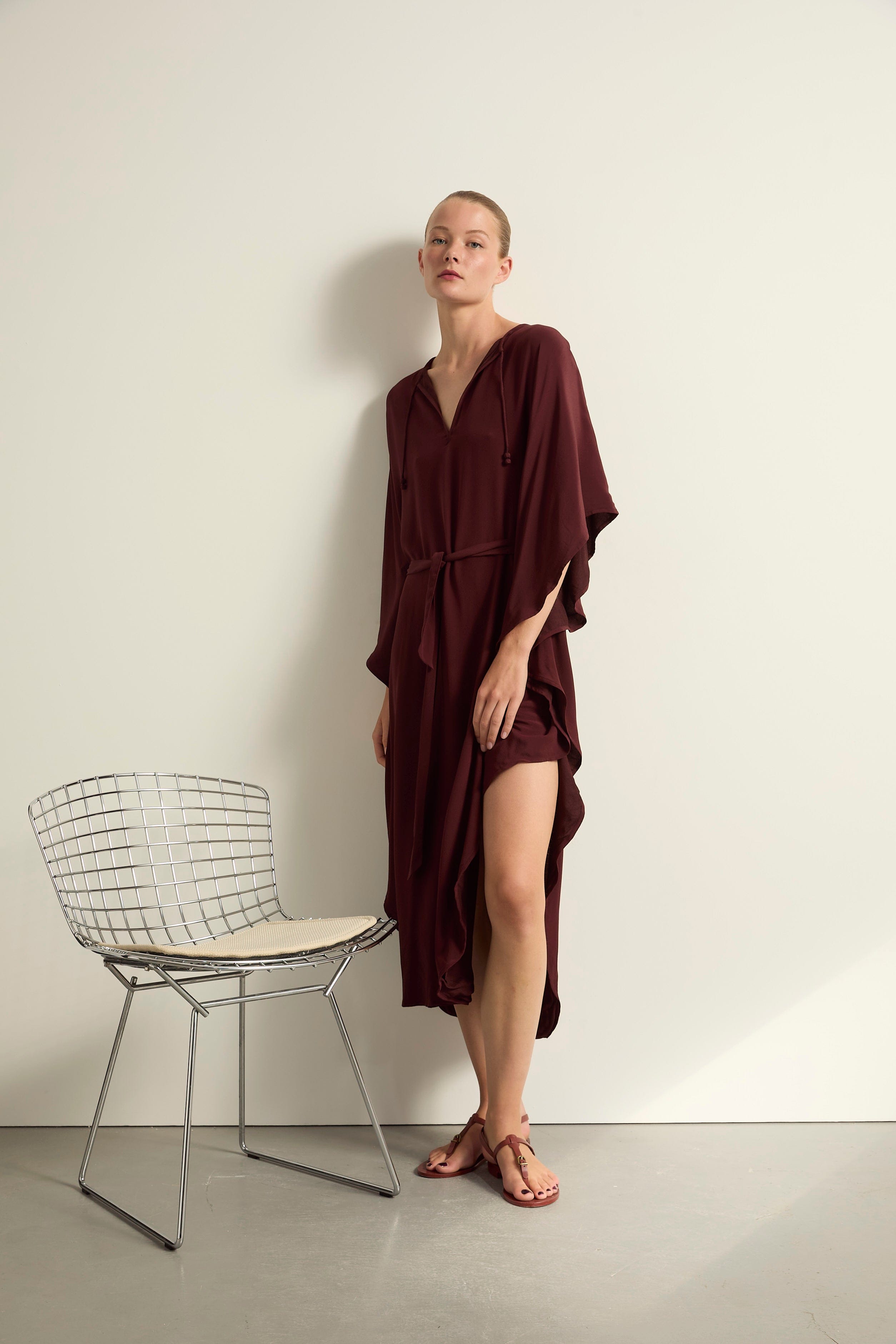ROBE SABRINA SOIE - BURGUNDY