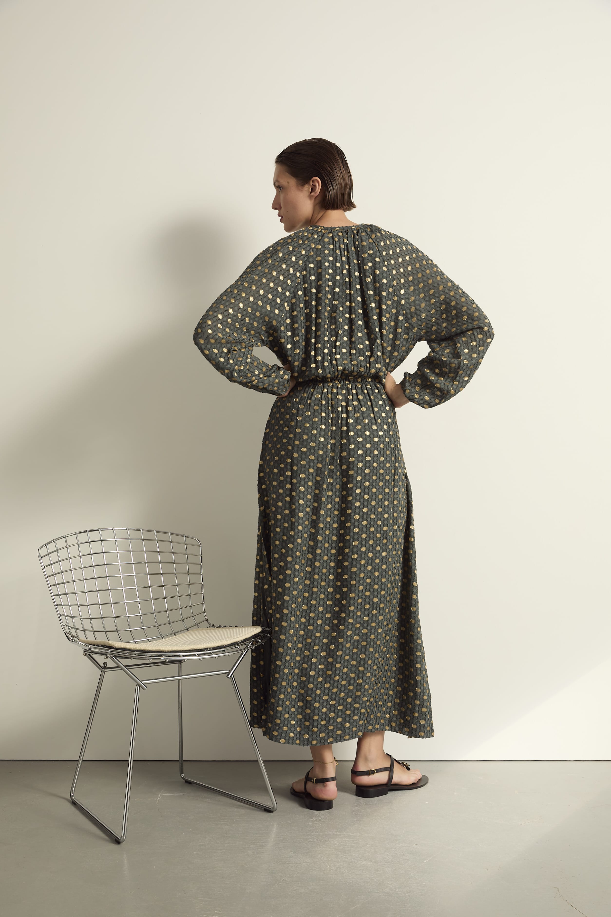 ROBE GWENDOLINE LUREX PLUMETIS - ARDOISE
