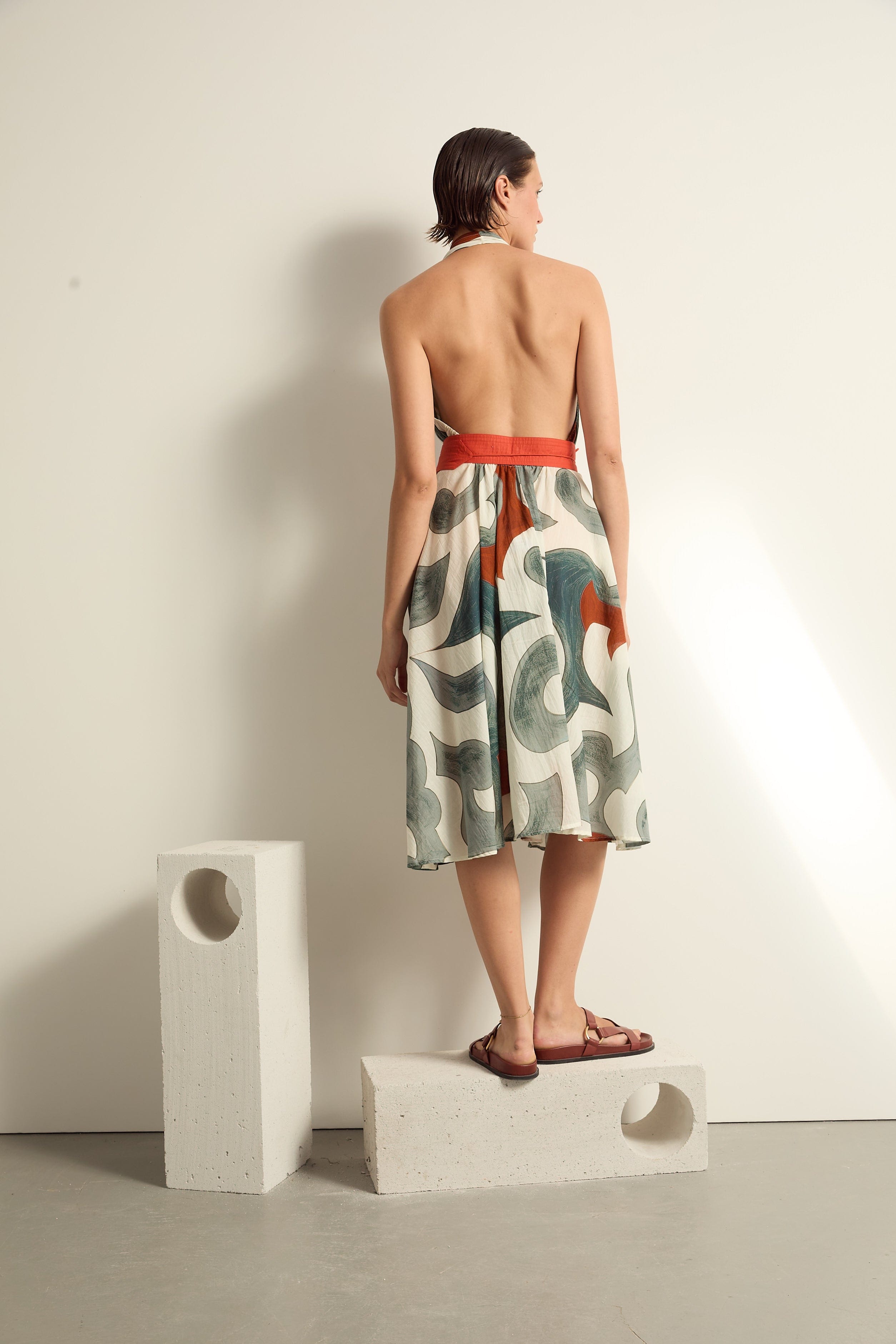 ROBE PARÉO MALIN MI-LONG ALINE IMPRIME RODEO - MINERAL BLUE