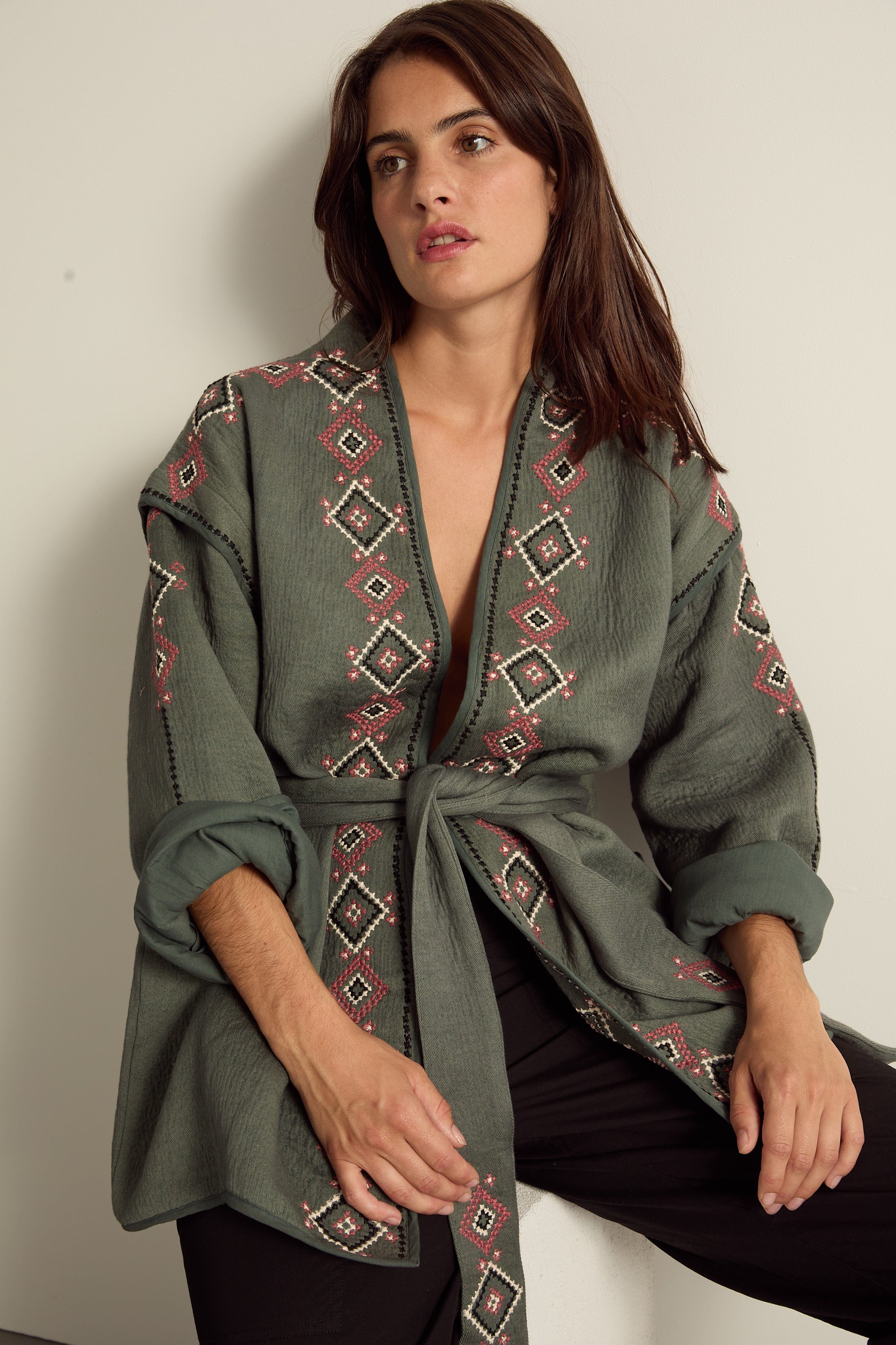 VESTE CALVI BRODEE - ARDOISE