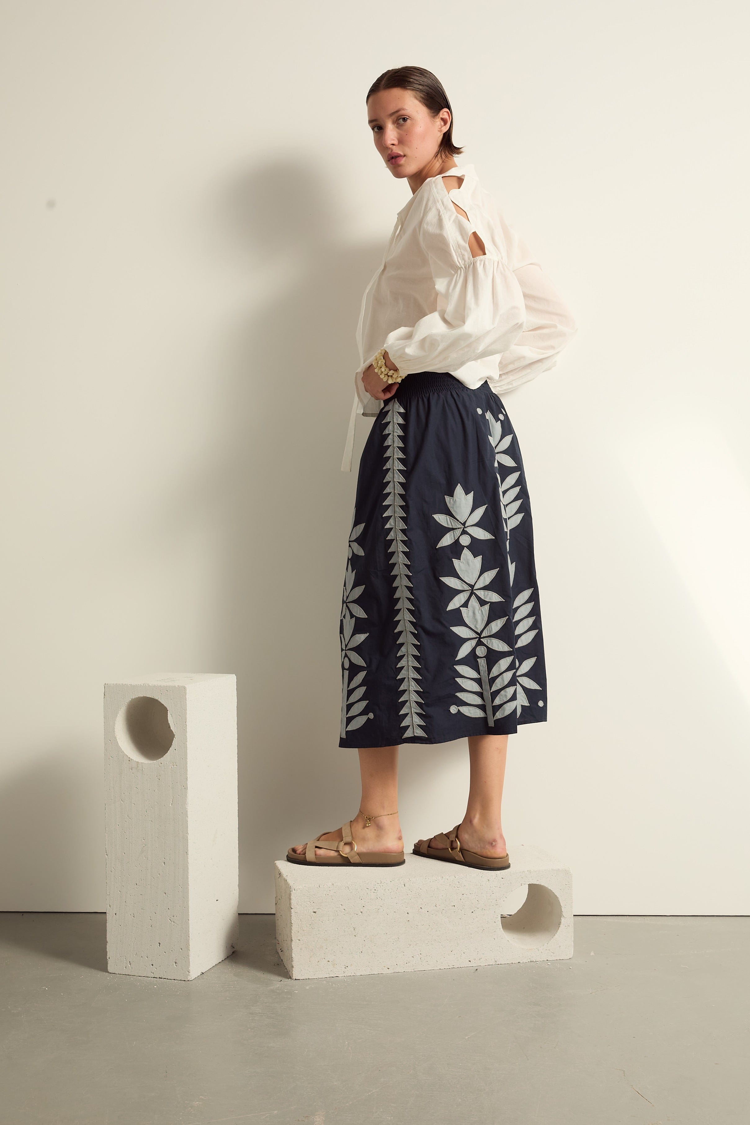 JUPE MARIANNE FLORAL - DELHI BLUE
