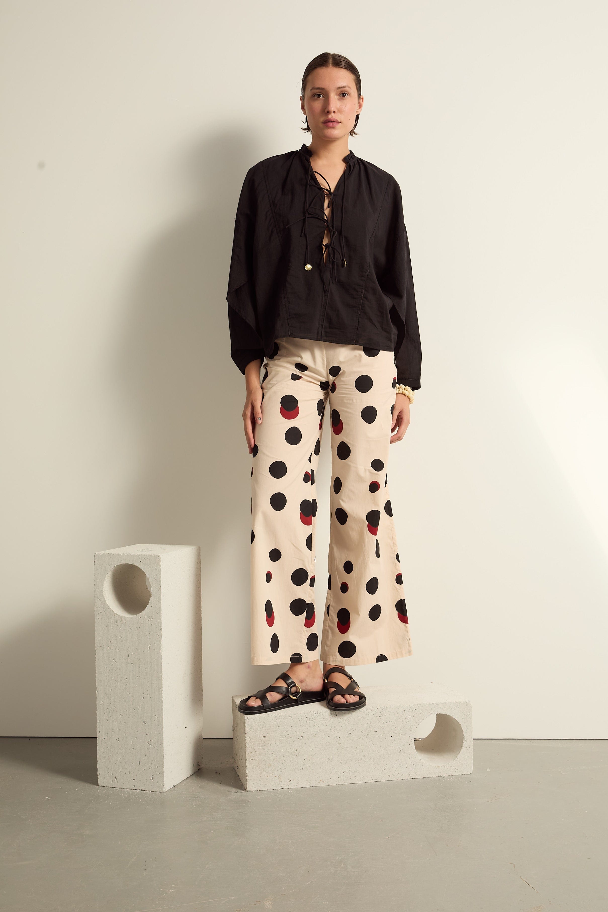 PANTALON ERIKA IMPRIME POLKA - OFF WHITE