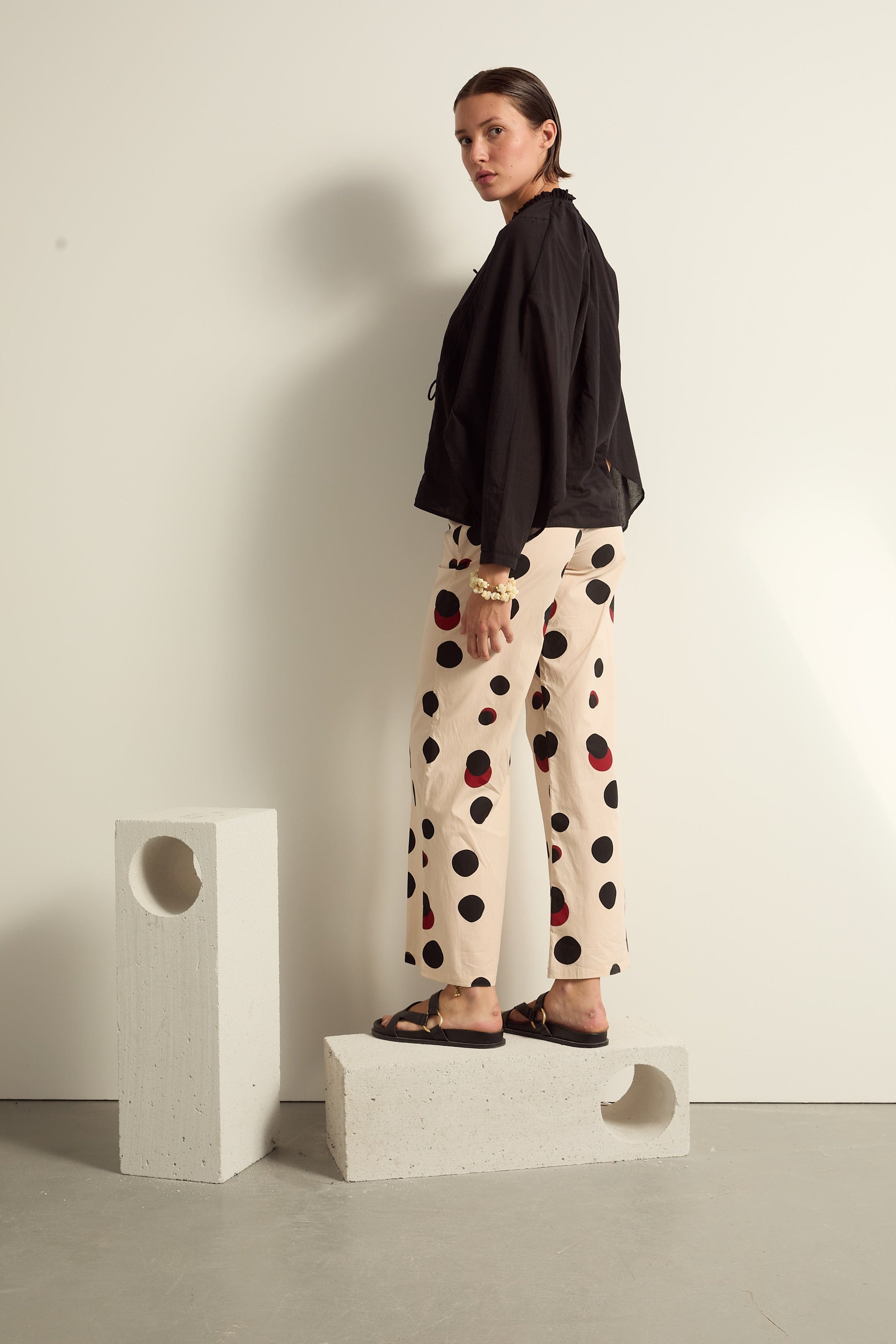 PANTALON ERIKA IMPRIME POLKA - OFF WHITE
