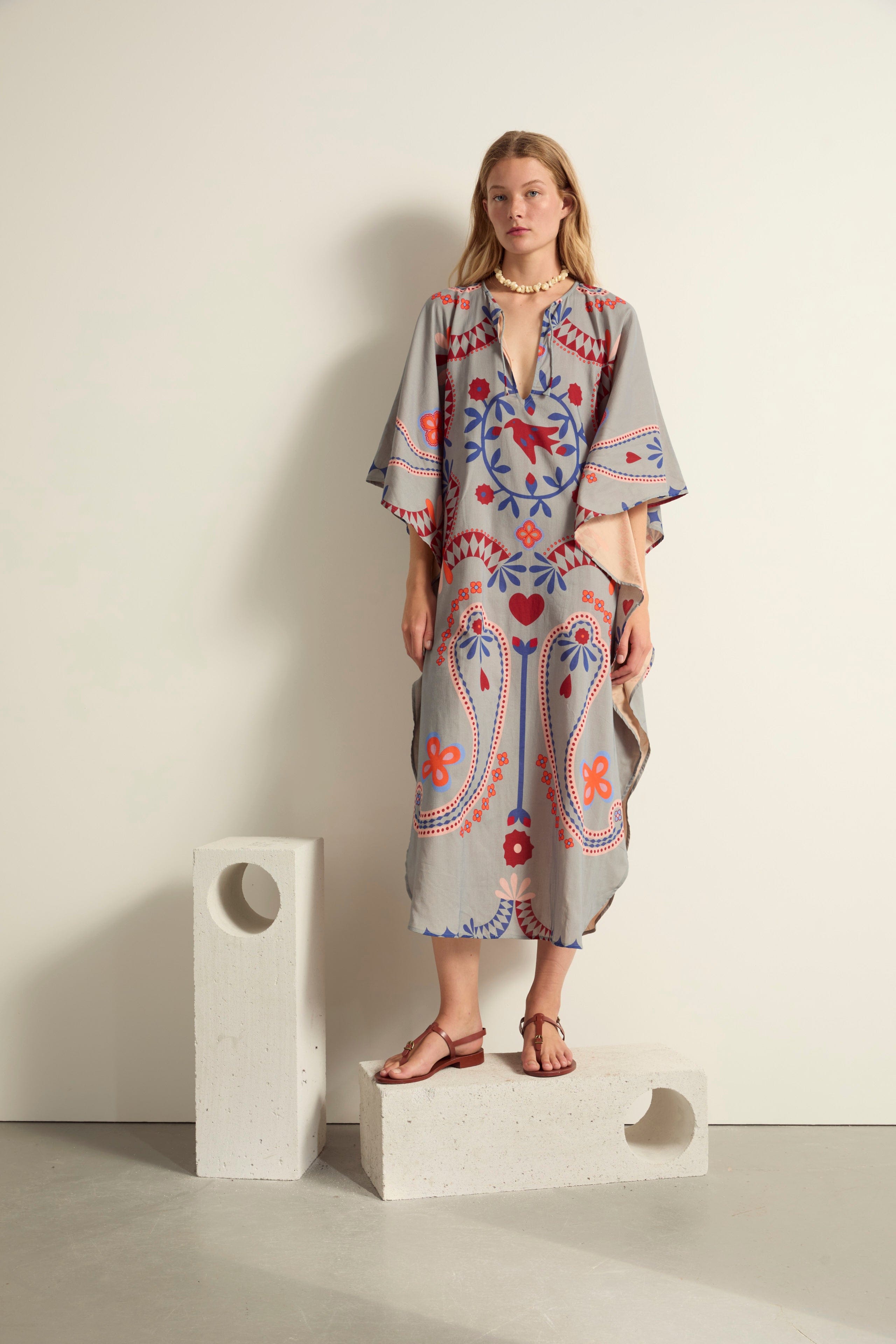 ROBE SABRINA IMPRIME BLOSSOM - MINERAL BLUE
