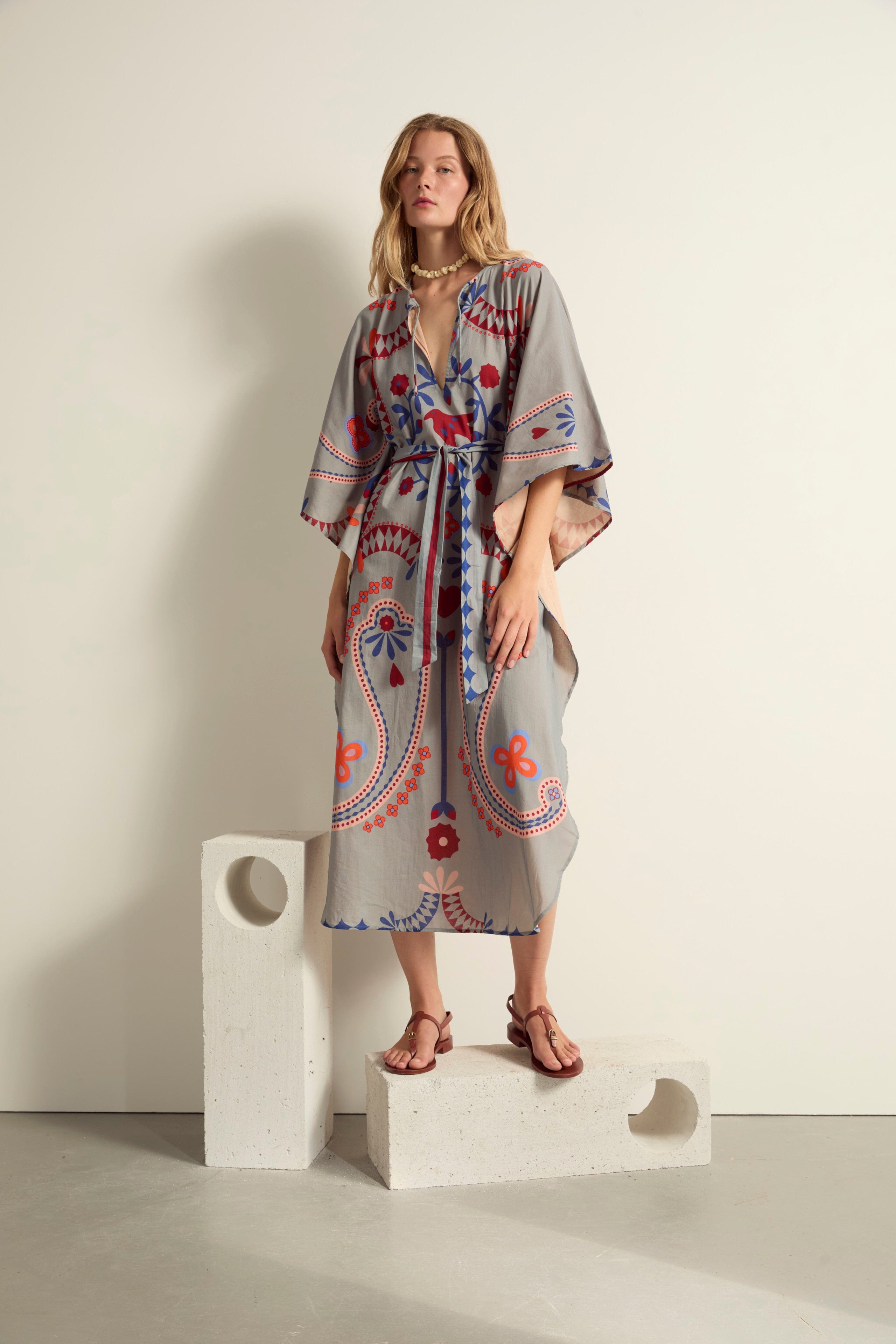 ROBE SABRINA IMPRIME BLOSSOM - MINERAL BLUE