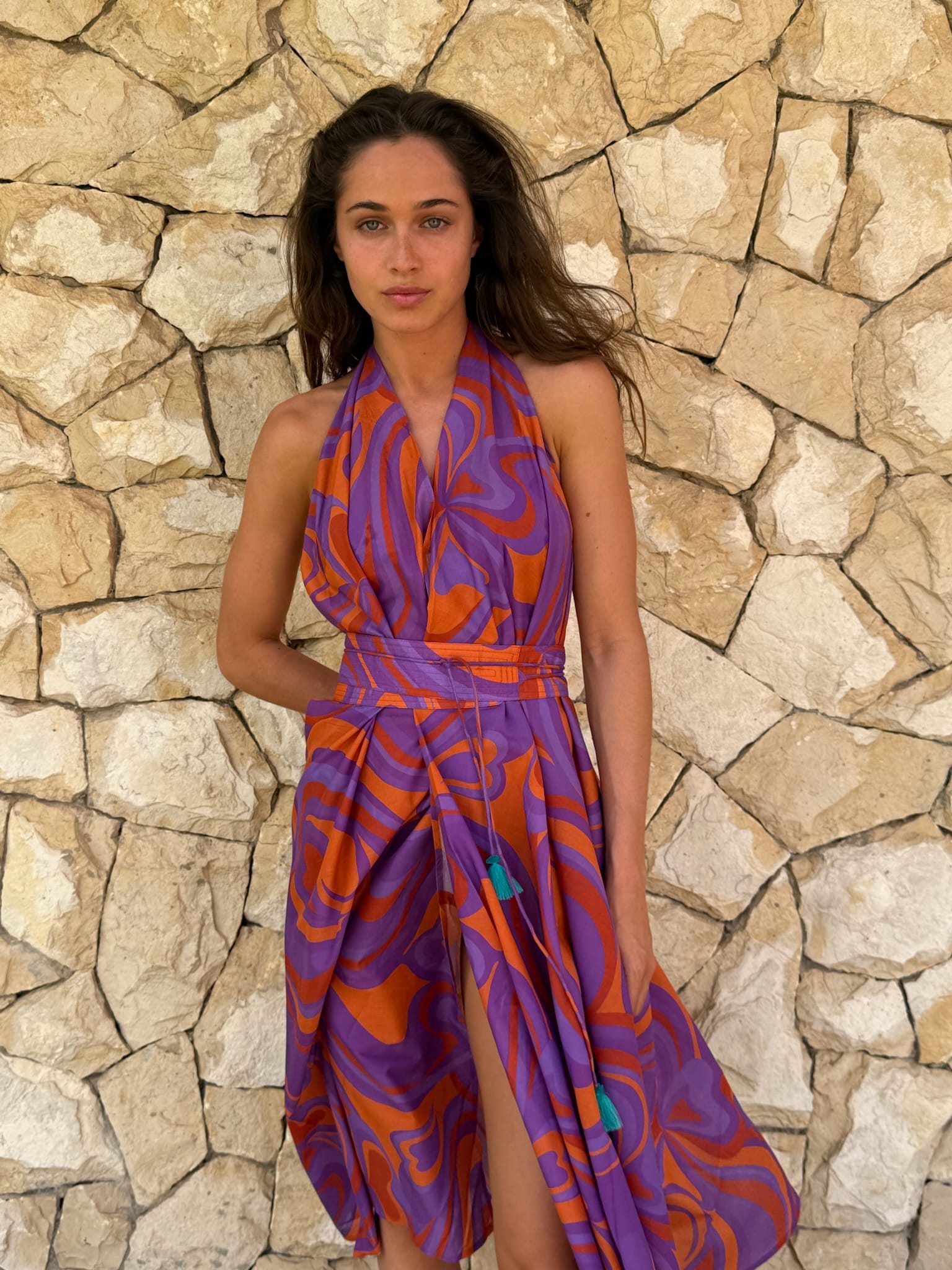 ROBE PARÉO MALIN MI-LONG ALINE - IMPRIME ONDAS