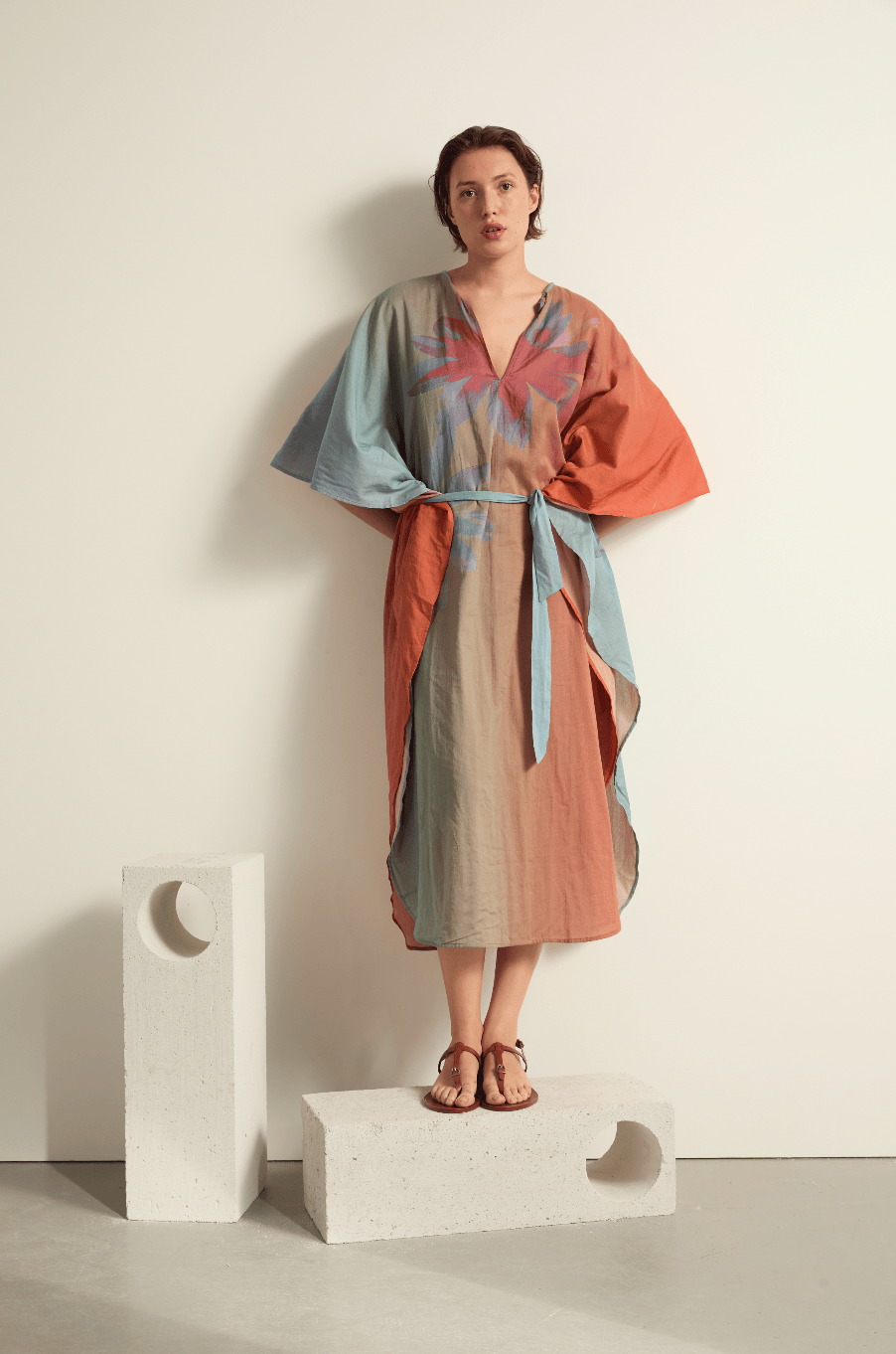 ROBE SABRINA IMPRIME SUNRISE - CORAIL